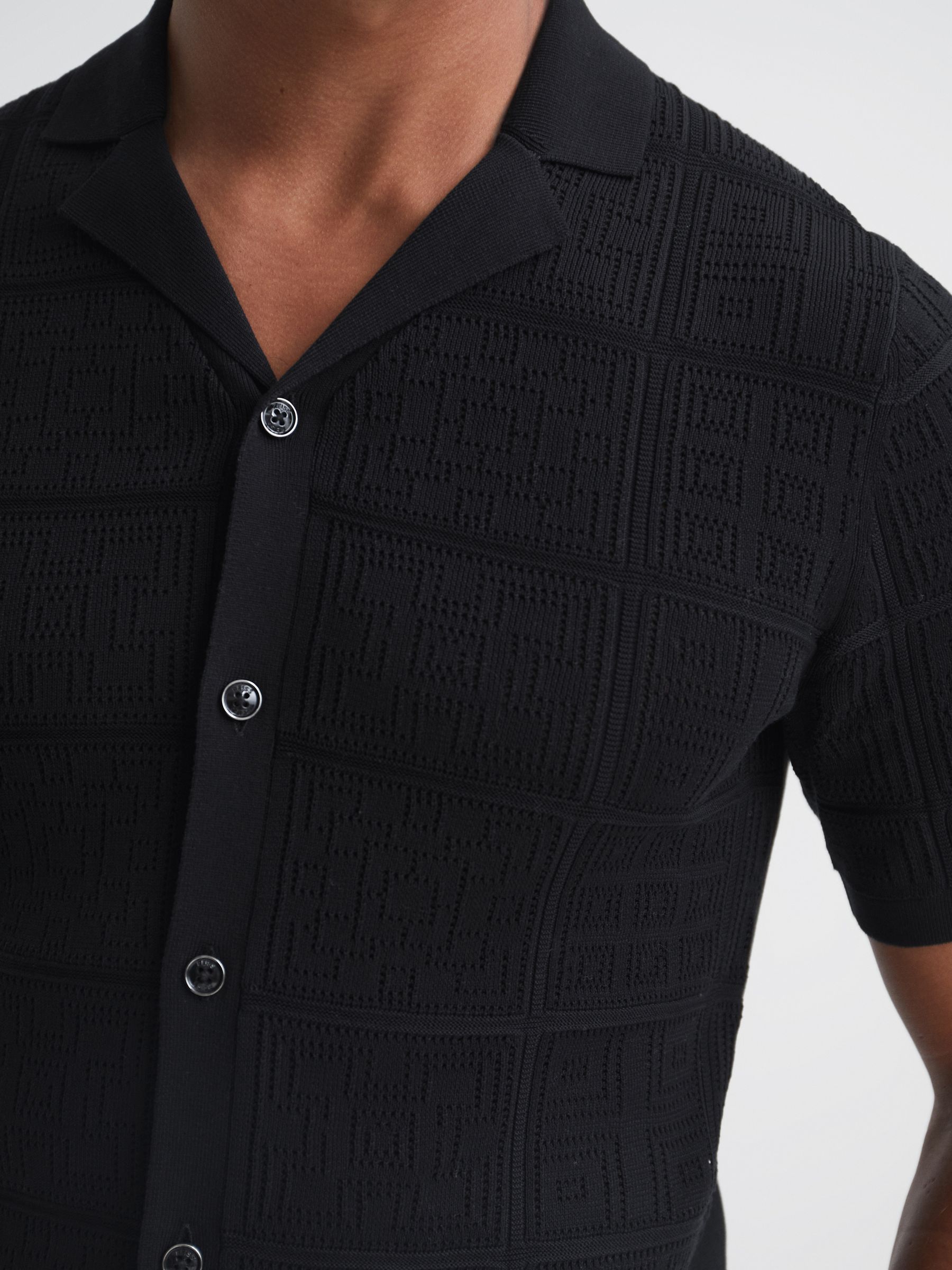 Textured Button Through Shirt in Black - Image 4 of 6