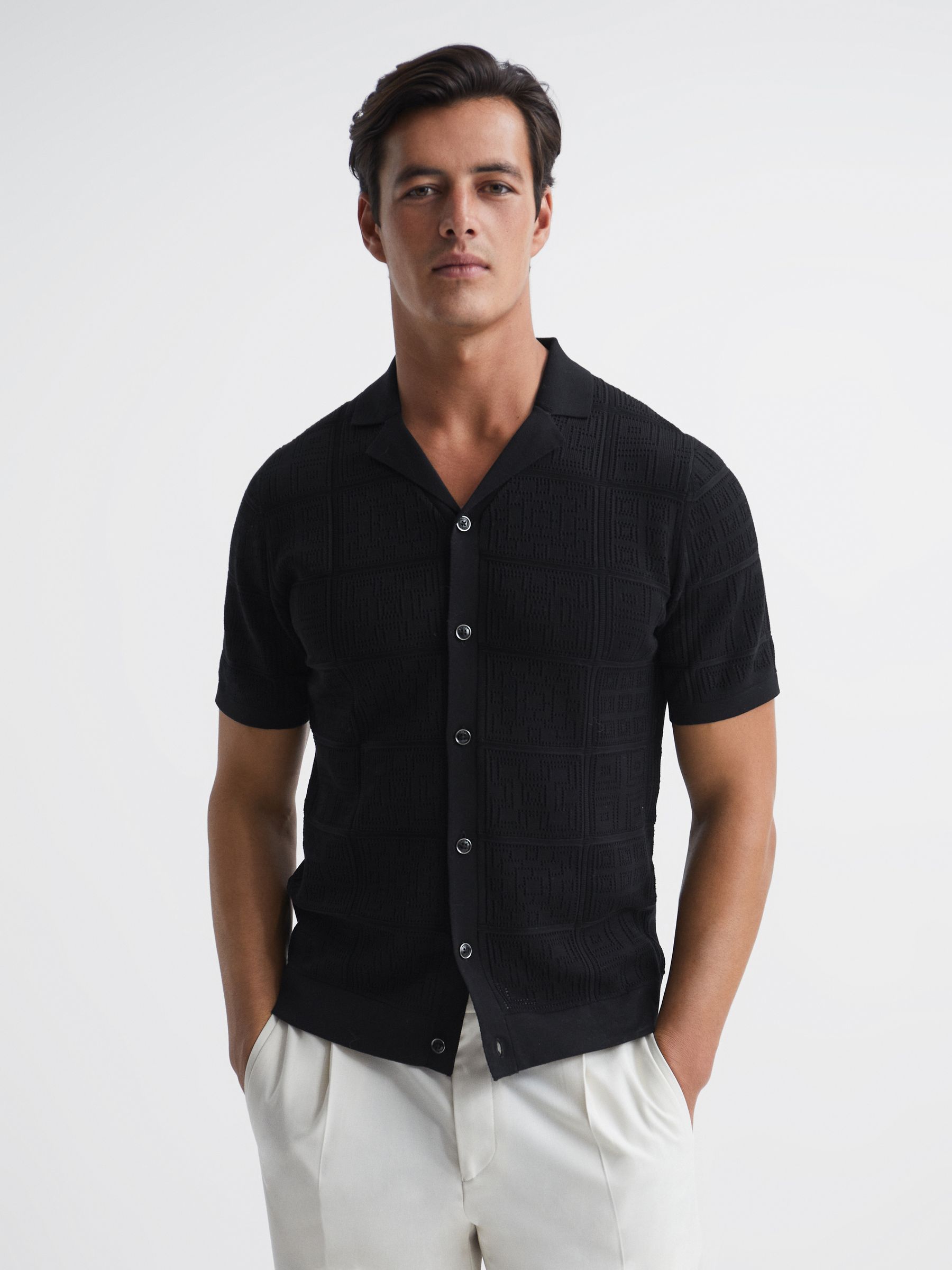 Textured Button Through Shirt in Black - Image 6 of 6