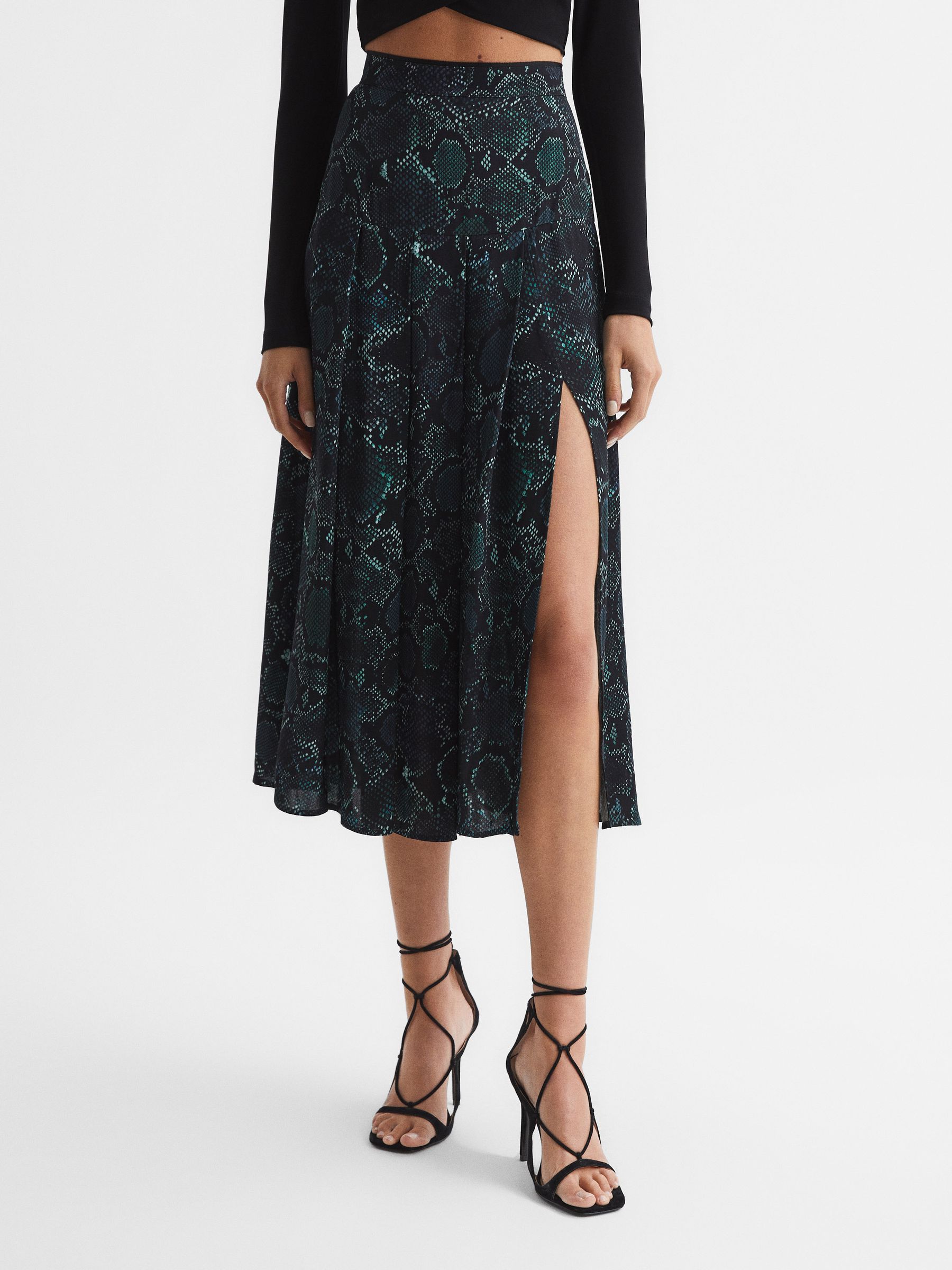 Printed Slip Skirt in Teal - Image 1 of 6 Printed Slip Skirt in Teal - Image 1 of 6