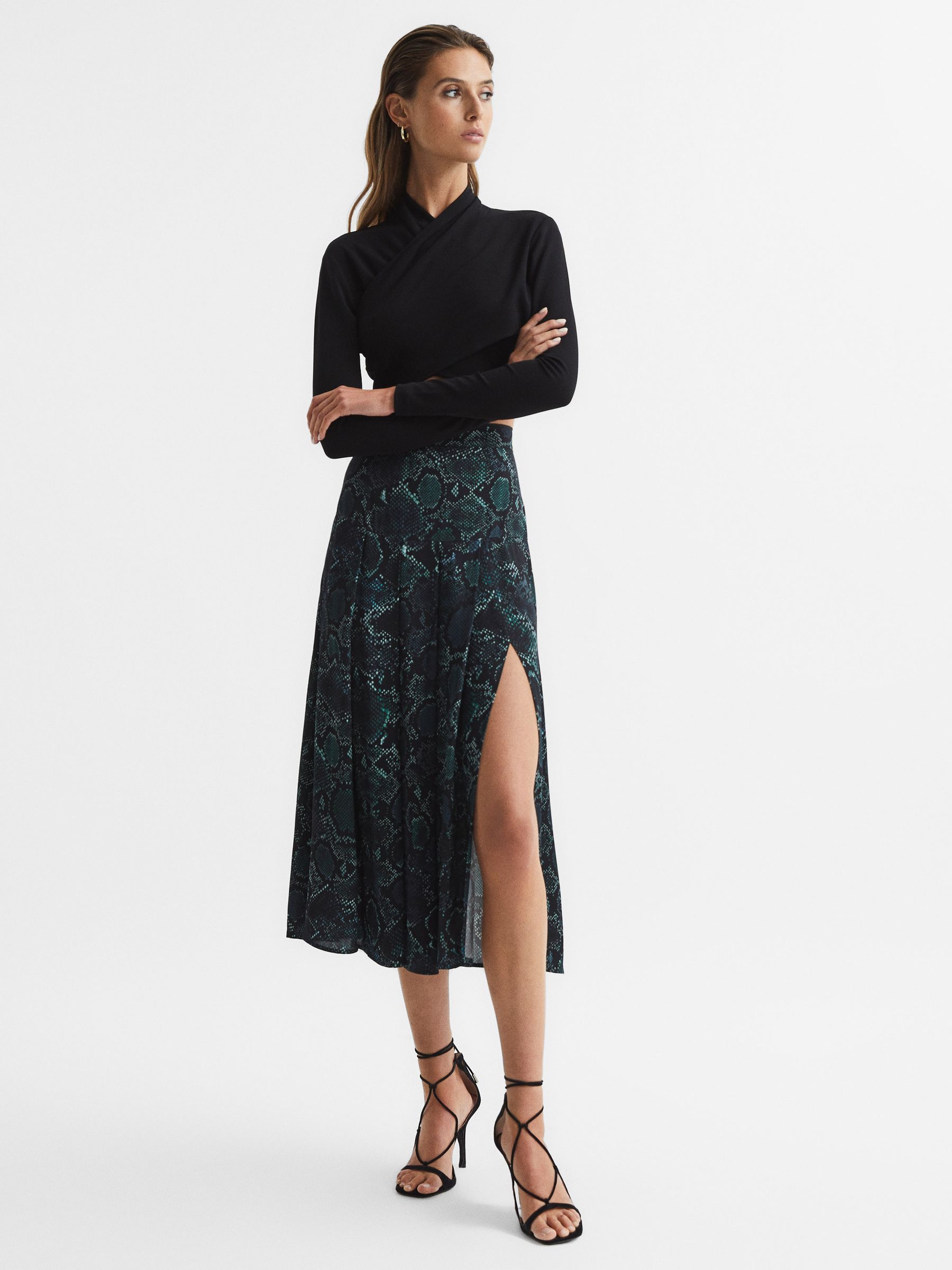 Printed Slip Skirt in Teal - Image 3 of 6