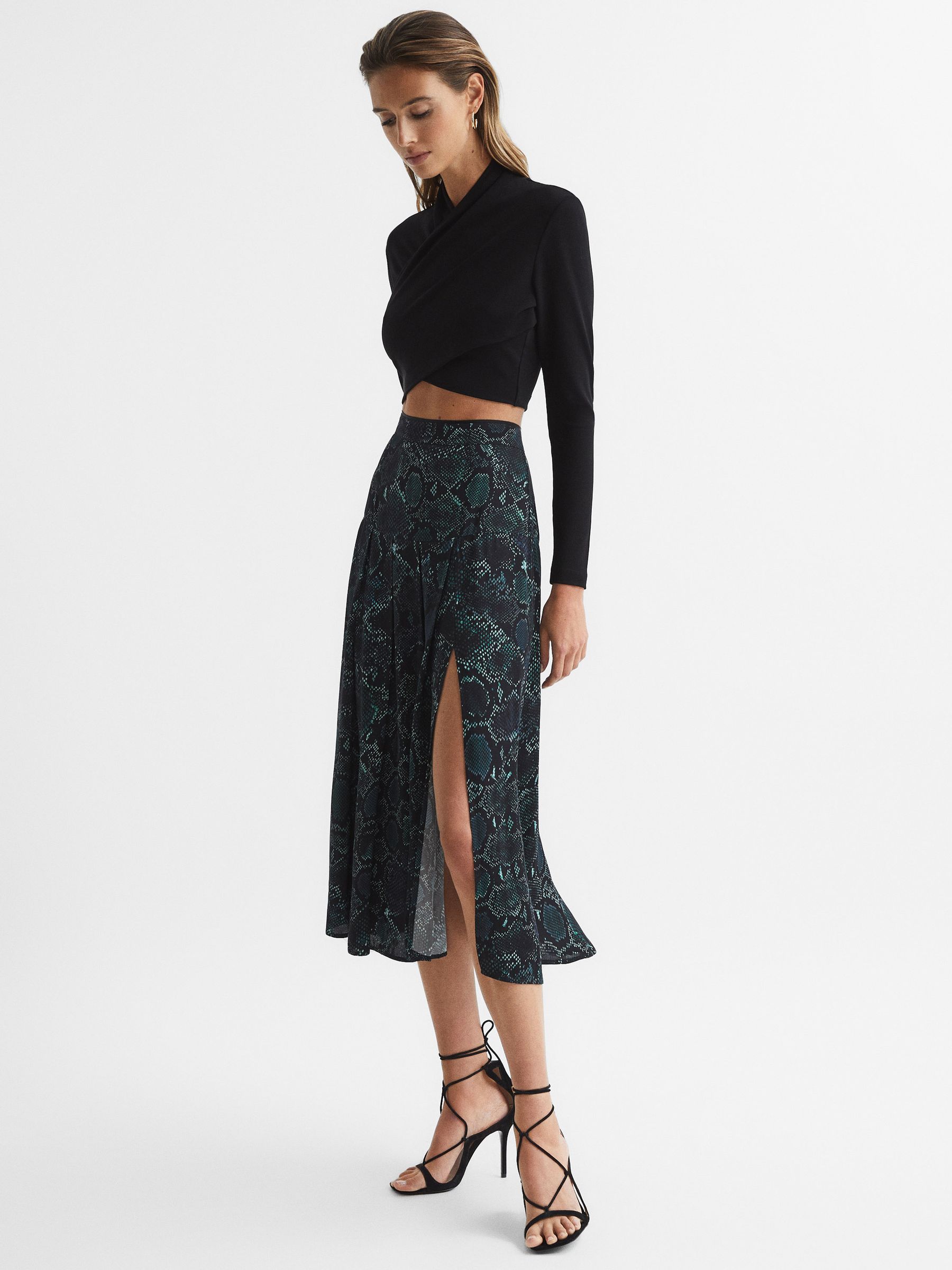 Printed Slip Skirt in Teal - Image 6 of 6
