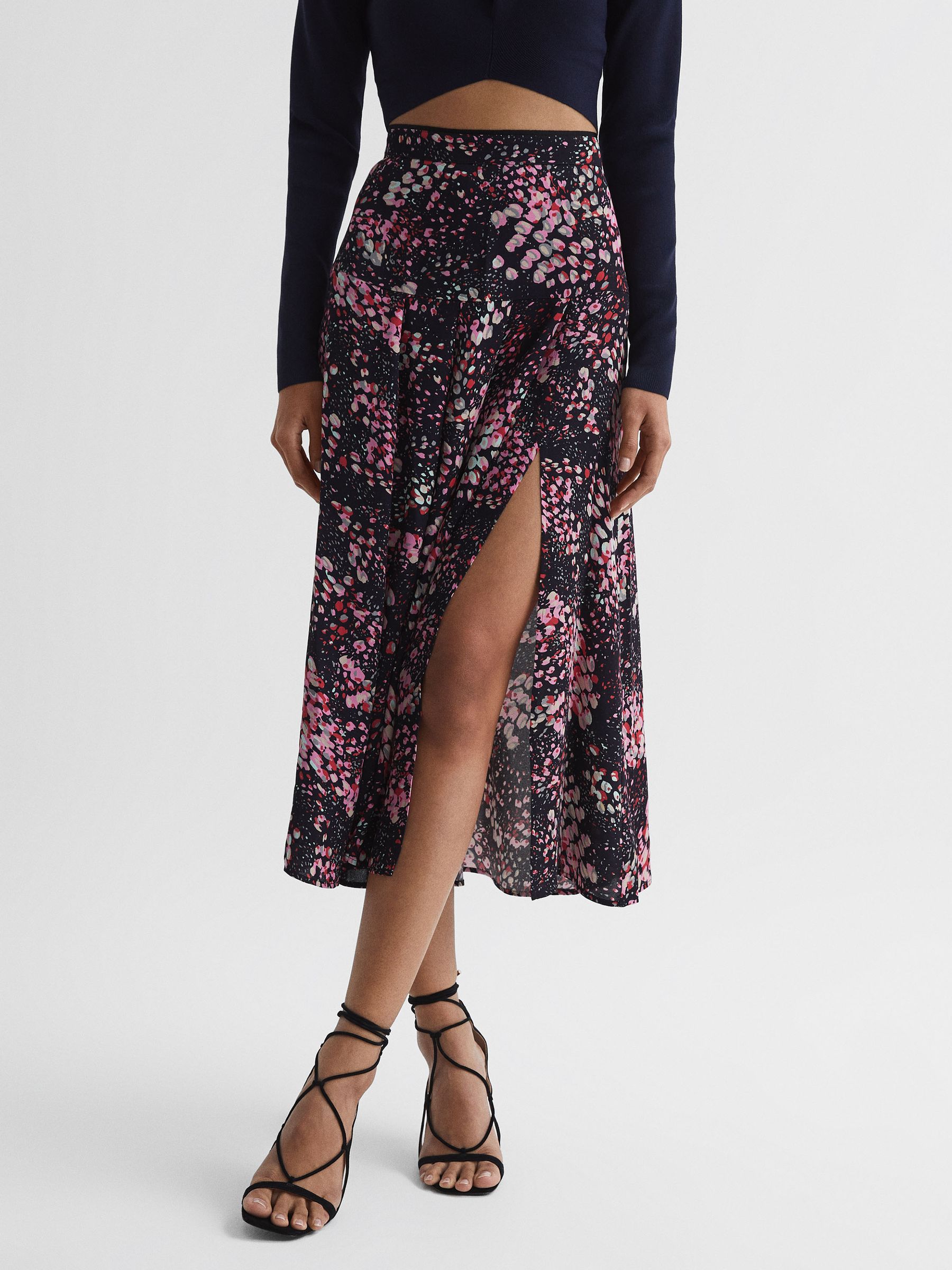 Printed Slip Skirt in Black - Image 1 of 6