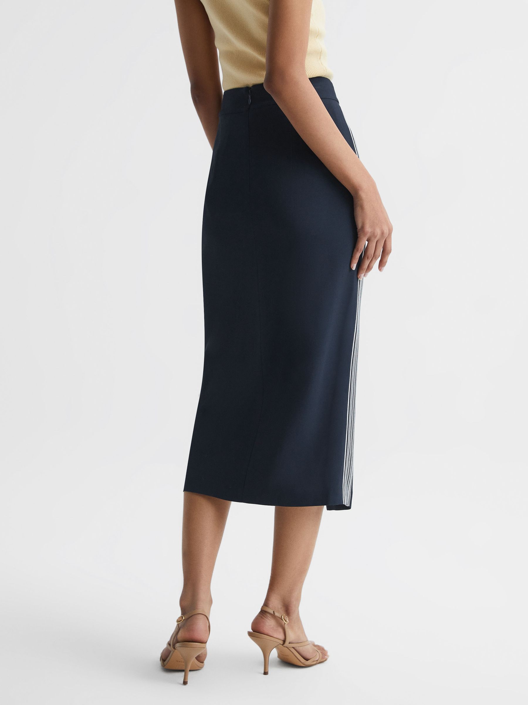 High Rise Midi Pencil Skirt in Navy - Image 5 of 6