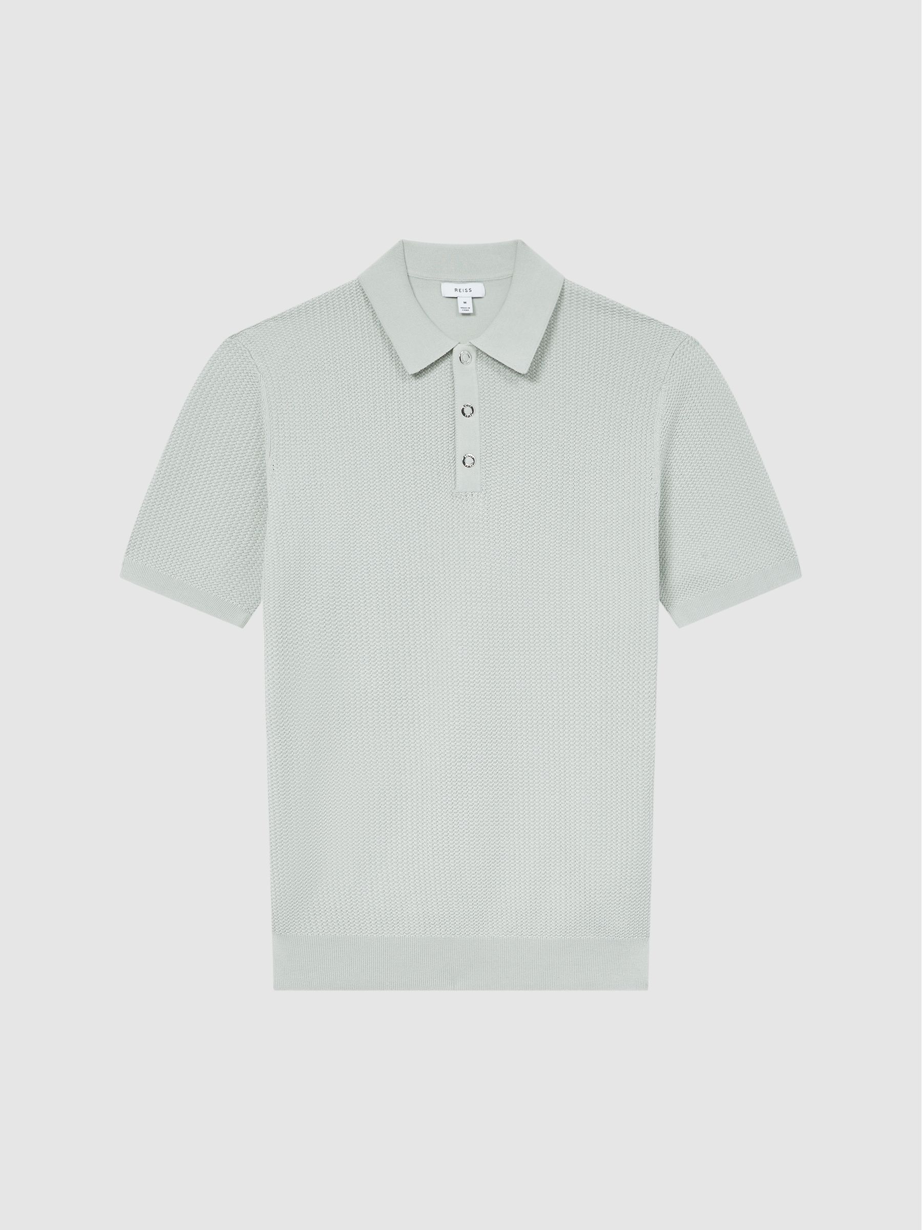 Press Stud Textured Polo Shirt in Soft Sage - Image 2 of 5