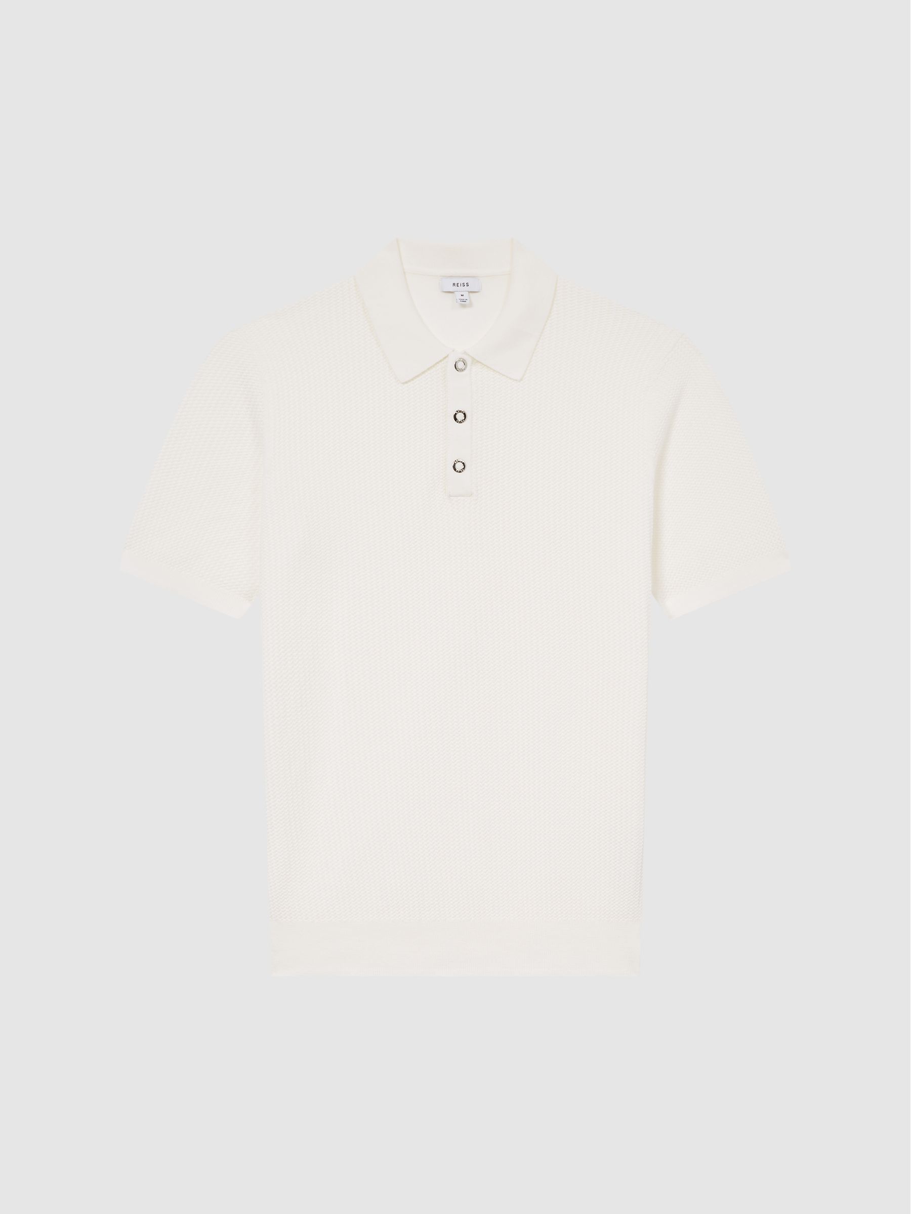 Press Stud Textured Polo Shirt in White - Image 2 of 5