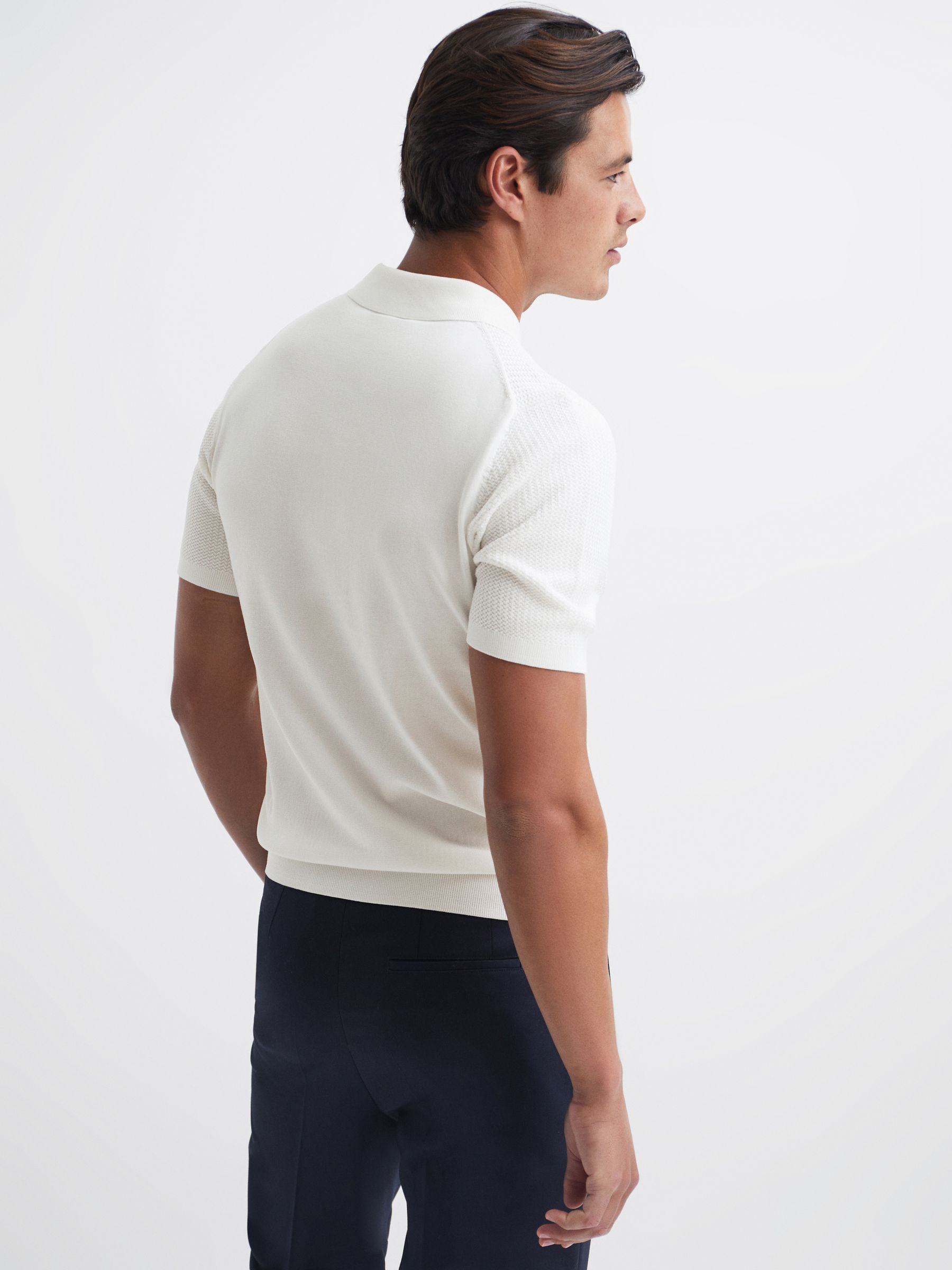 Press Stud Textured Polo Shirt in White - Image 5 of 5