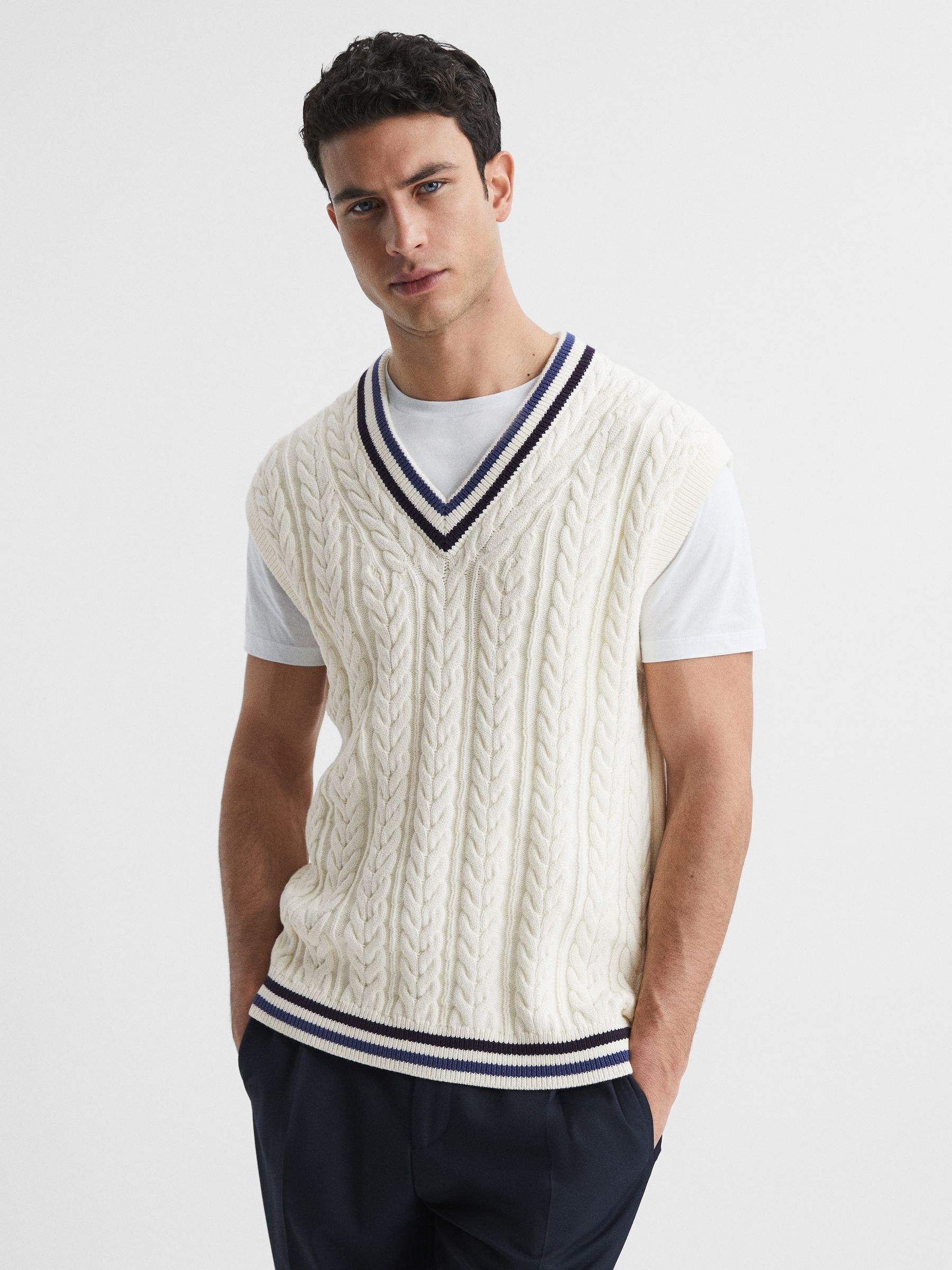 Sleeveless Cable Knit Vest in Ecru - Image 1 of 6
