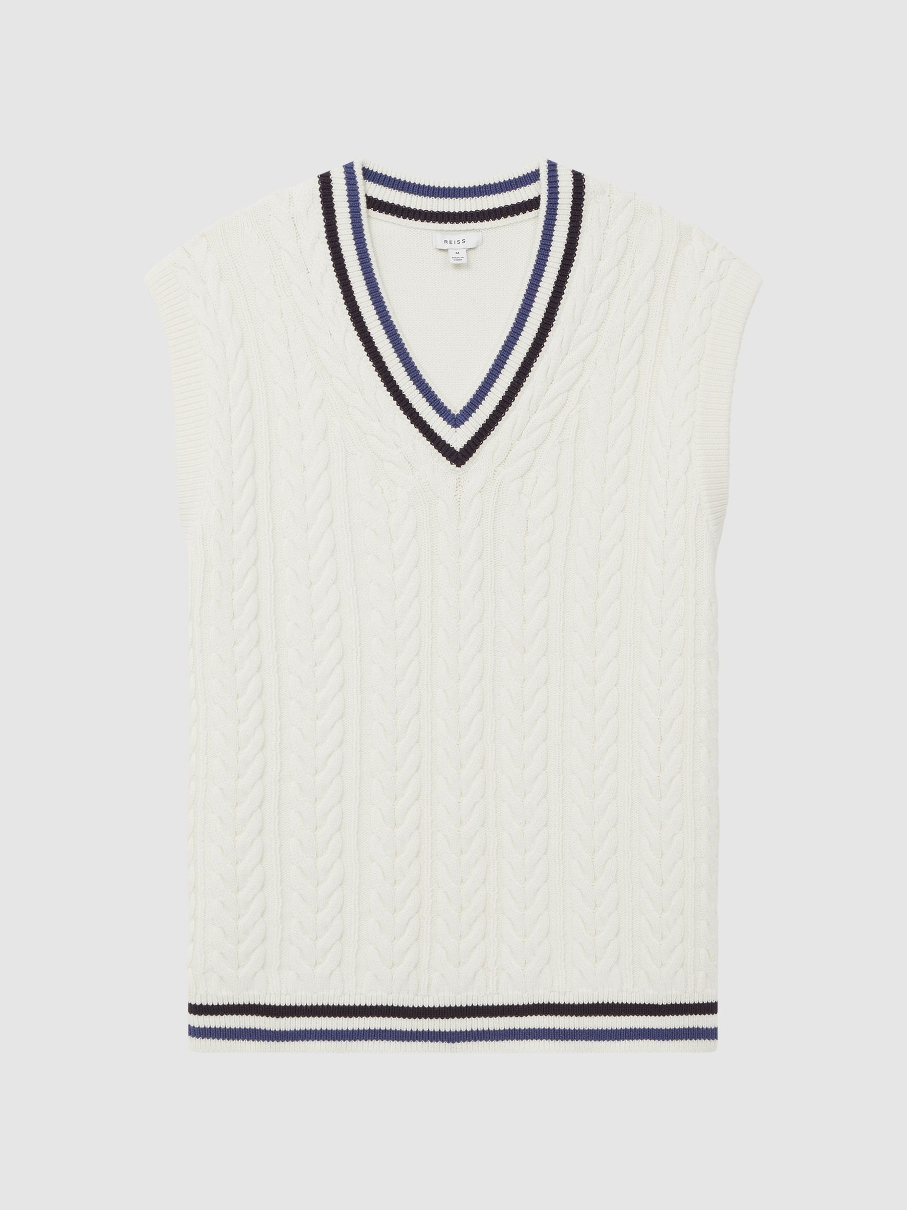 Sleeveless Cable Knit Vest in Ecru - Image 2 of 6 Sleeveless Cable Knit Vest in Ecru - Image 2 of 6