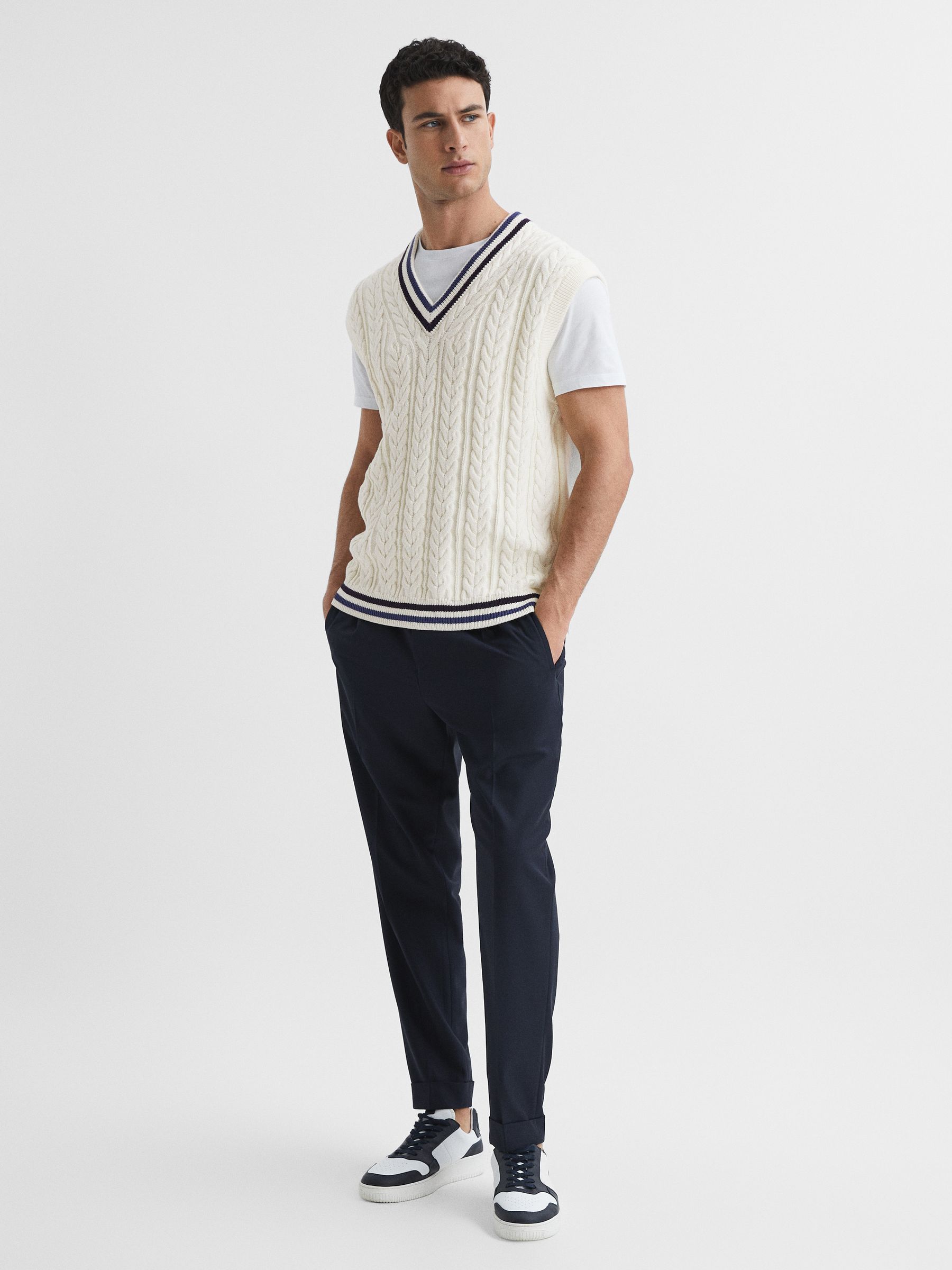 Sleeveless Cable Knit Vest in Ecru - Image 3 of 6