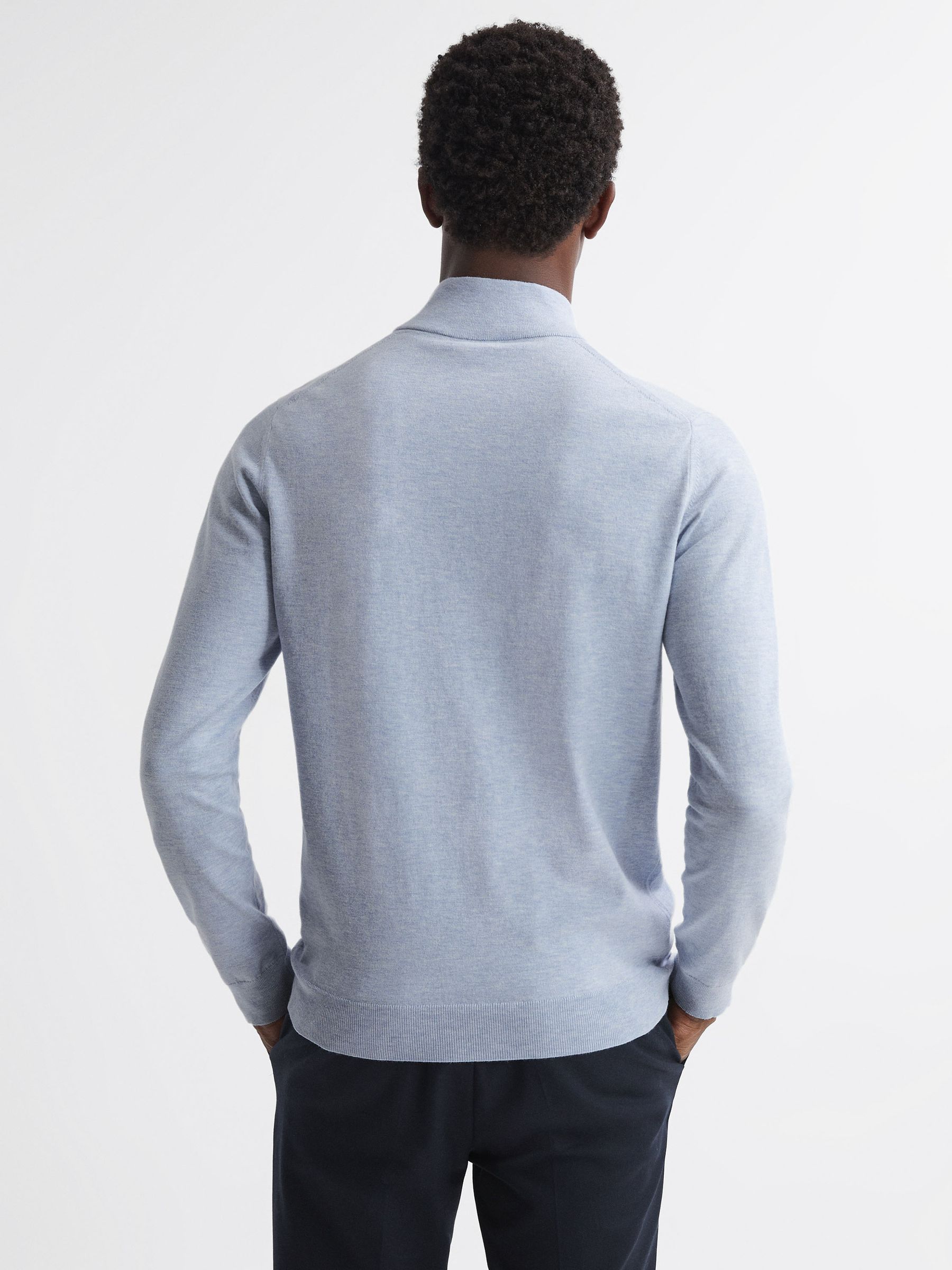 Half Zip Funnel Neck Cotton Jumper in Sky Blue Melange - Image 5 of 5
