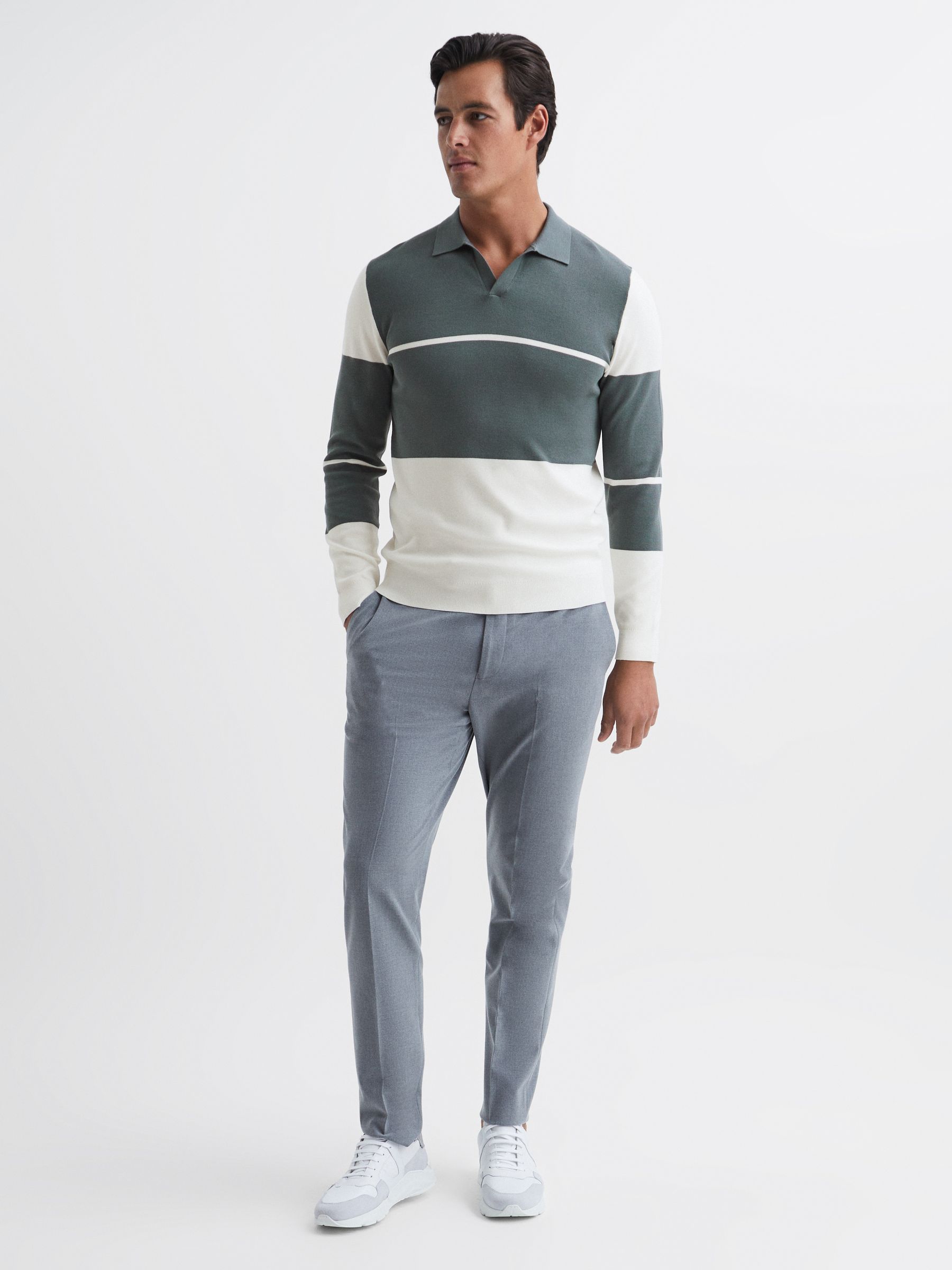 Chemise coupe slim color block à col ouvert en sauge foncé/blanc - Image 3 de 7