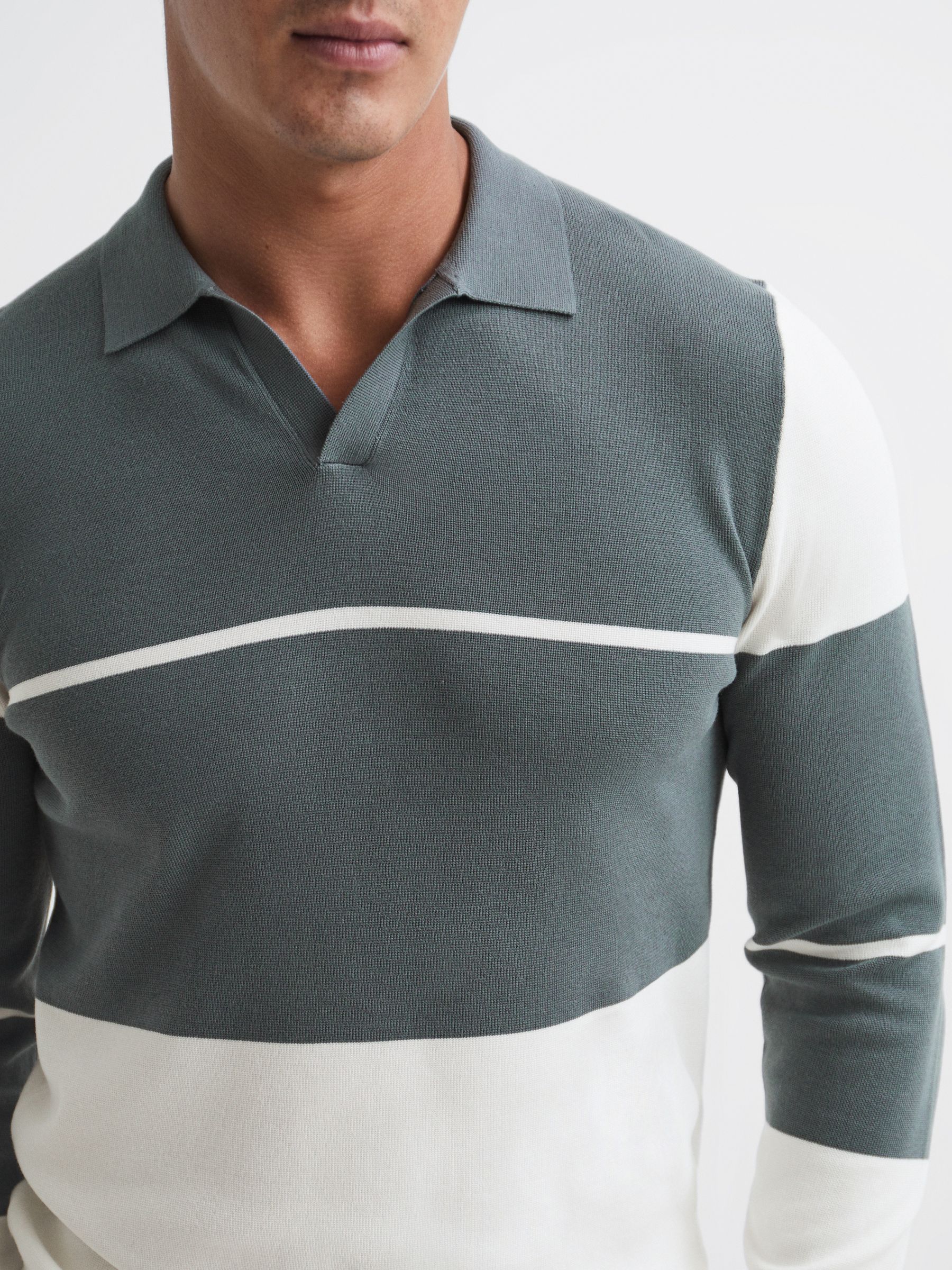 Chemise coupe slim color block à col ouvert en sauge foncé/blanc - Image 4 de 7