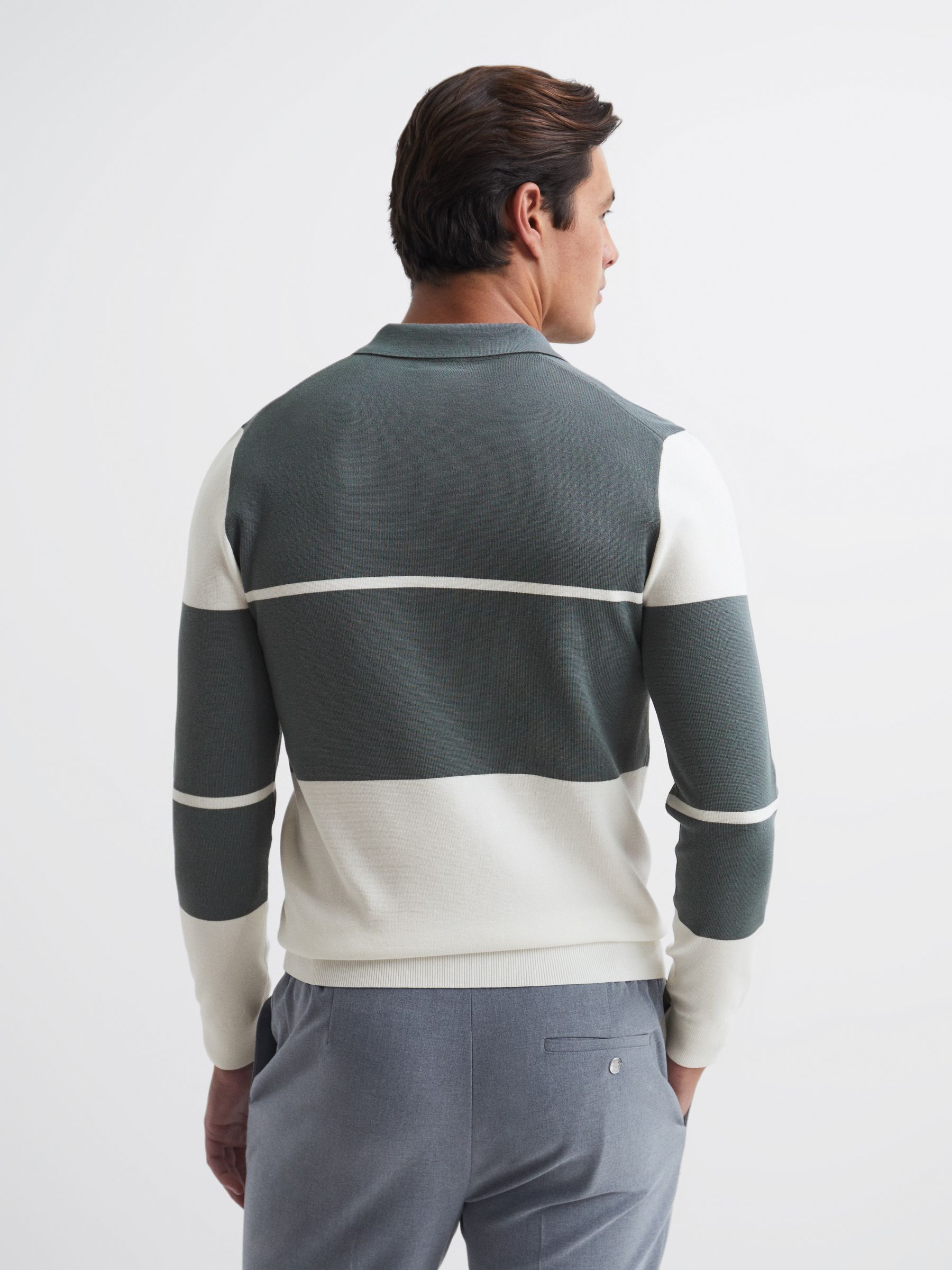 Chemise coupe slim color block à col ouvert en sauge foncé/blanc - Image 5 de 7