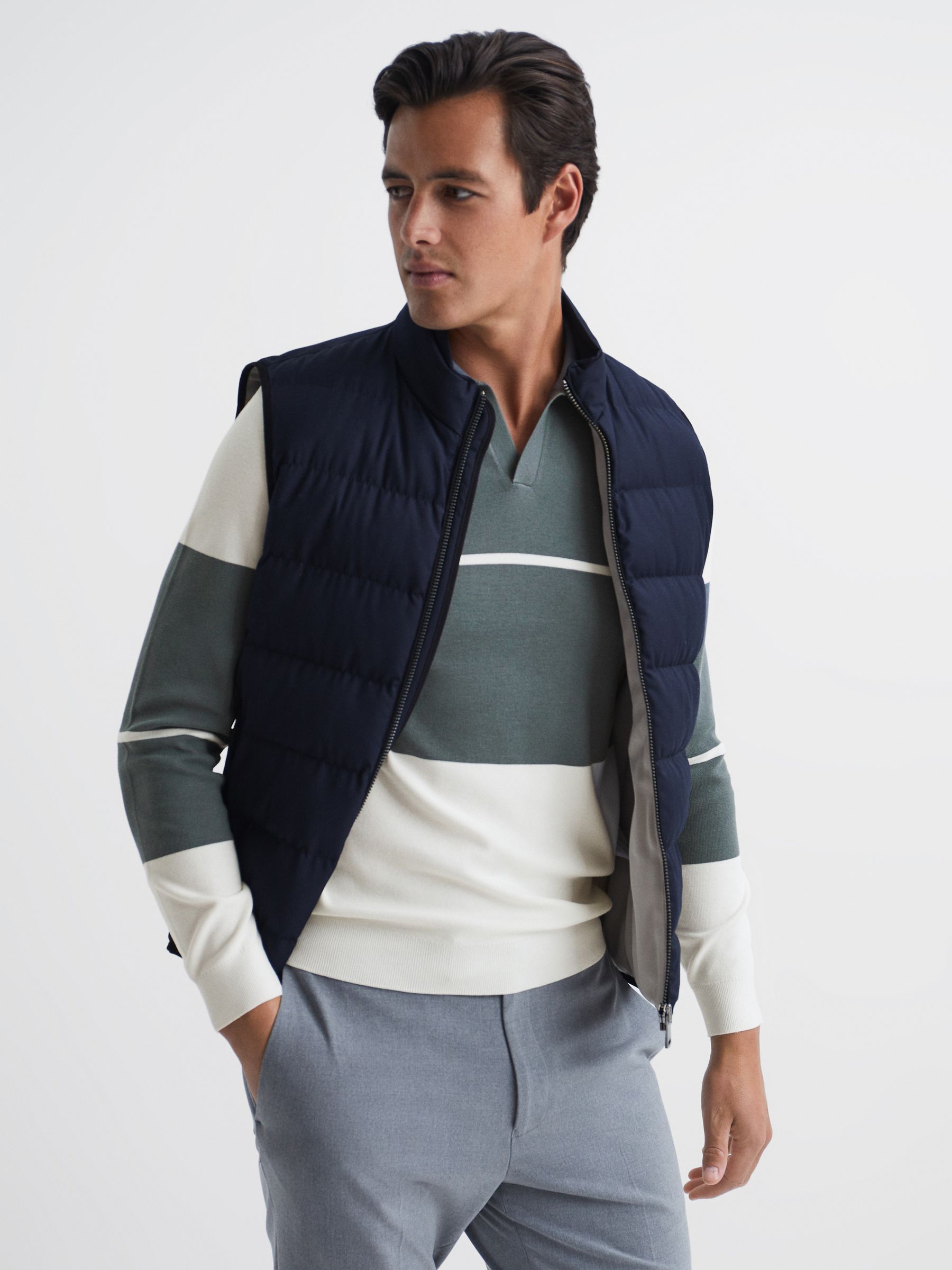 Chemise coupe slim color block à col ouvert en sauge foncé/blanc - Image 7 de 7