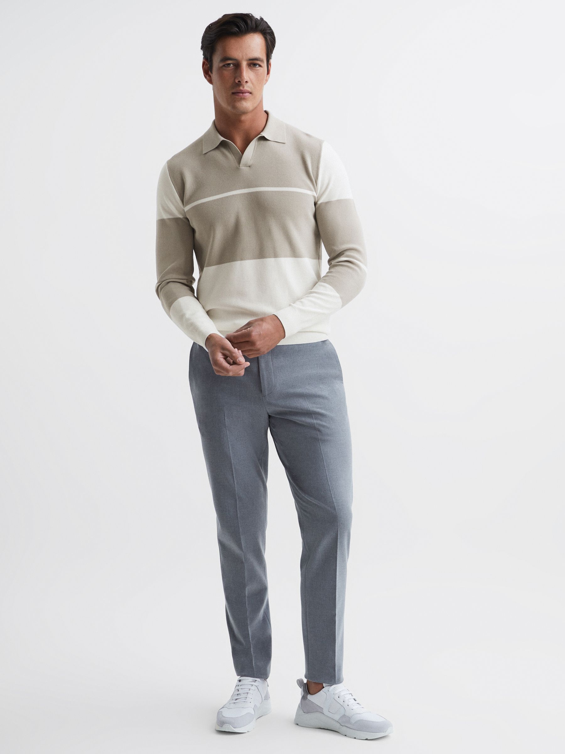 Chemise coupe slim color block à col ouvert en gris doux/blanc - Image 3 de 6