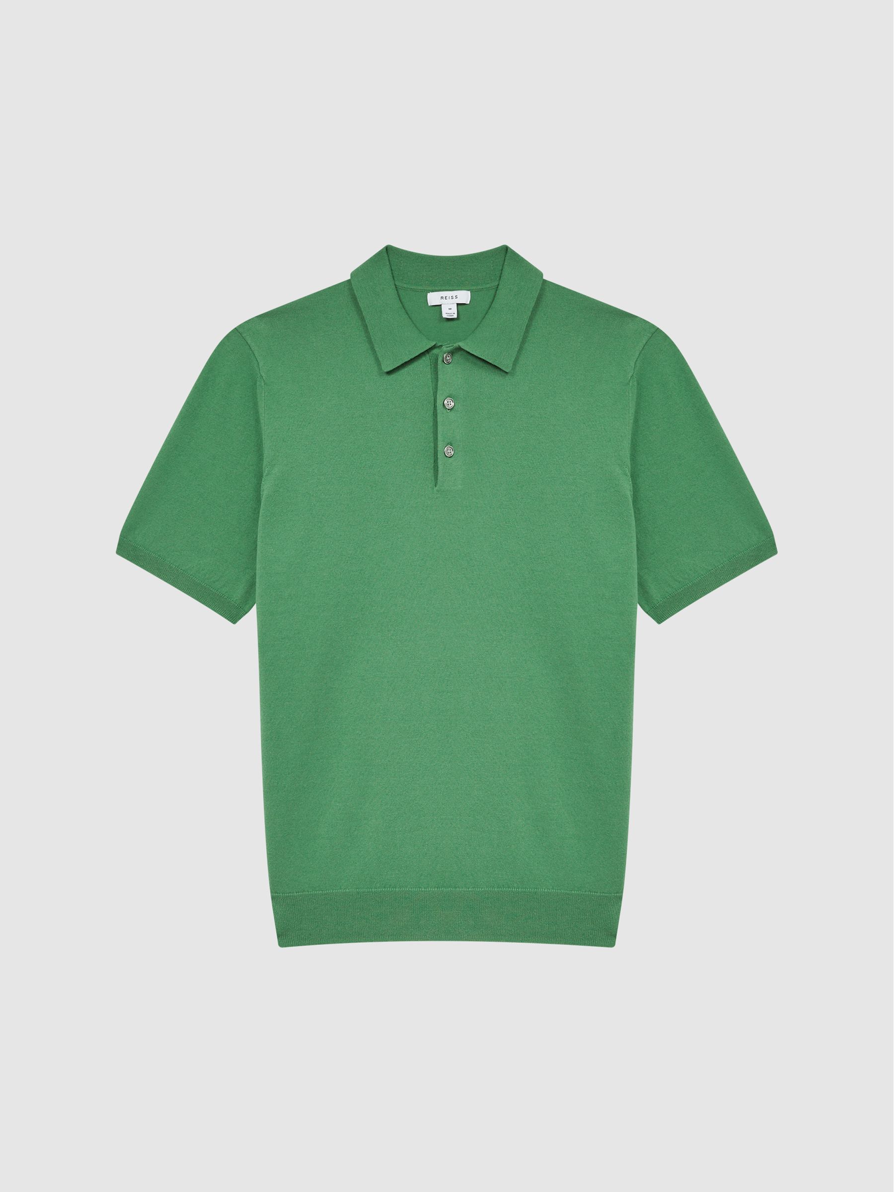 Slim Fit Knitted Polo Shirt in Emerald - Image 2 of 6