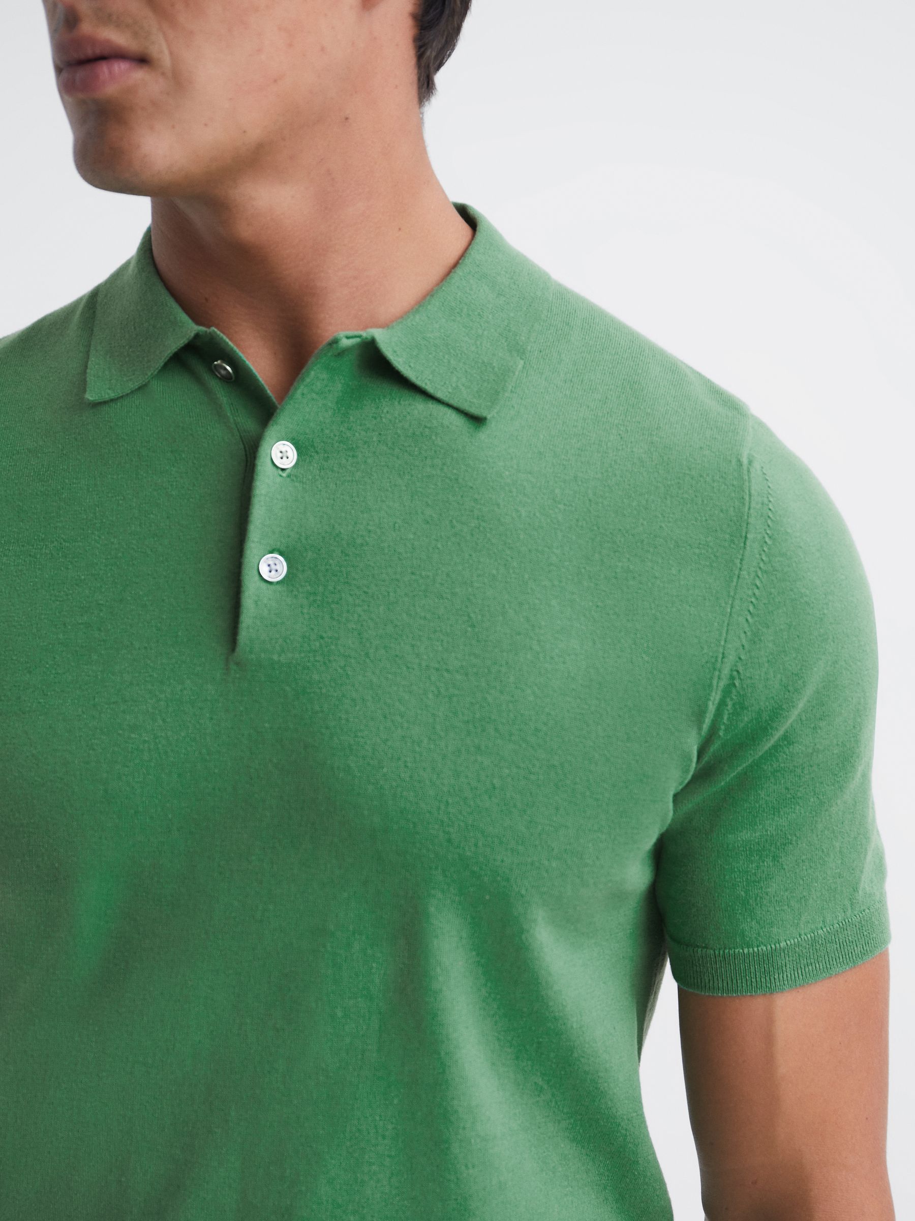 Slim Fit Knitted Polo Shirt in Emerald - Image 4 of 6