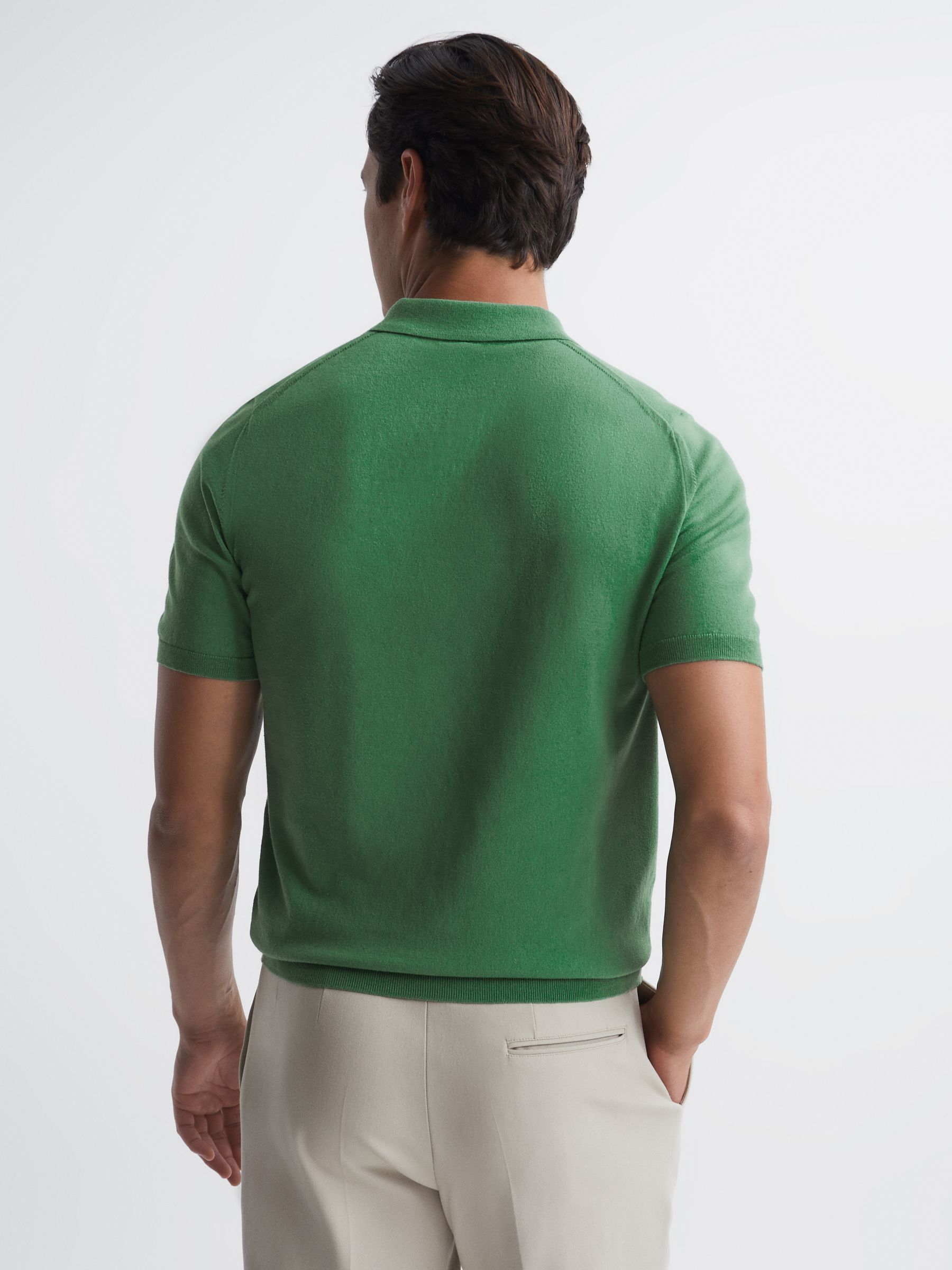 Slim Fit Knitted Polo Shirt in Emerald - Image 5 of 6