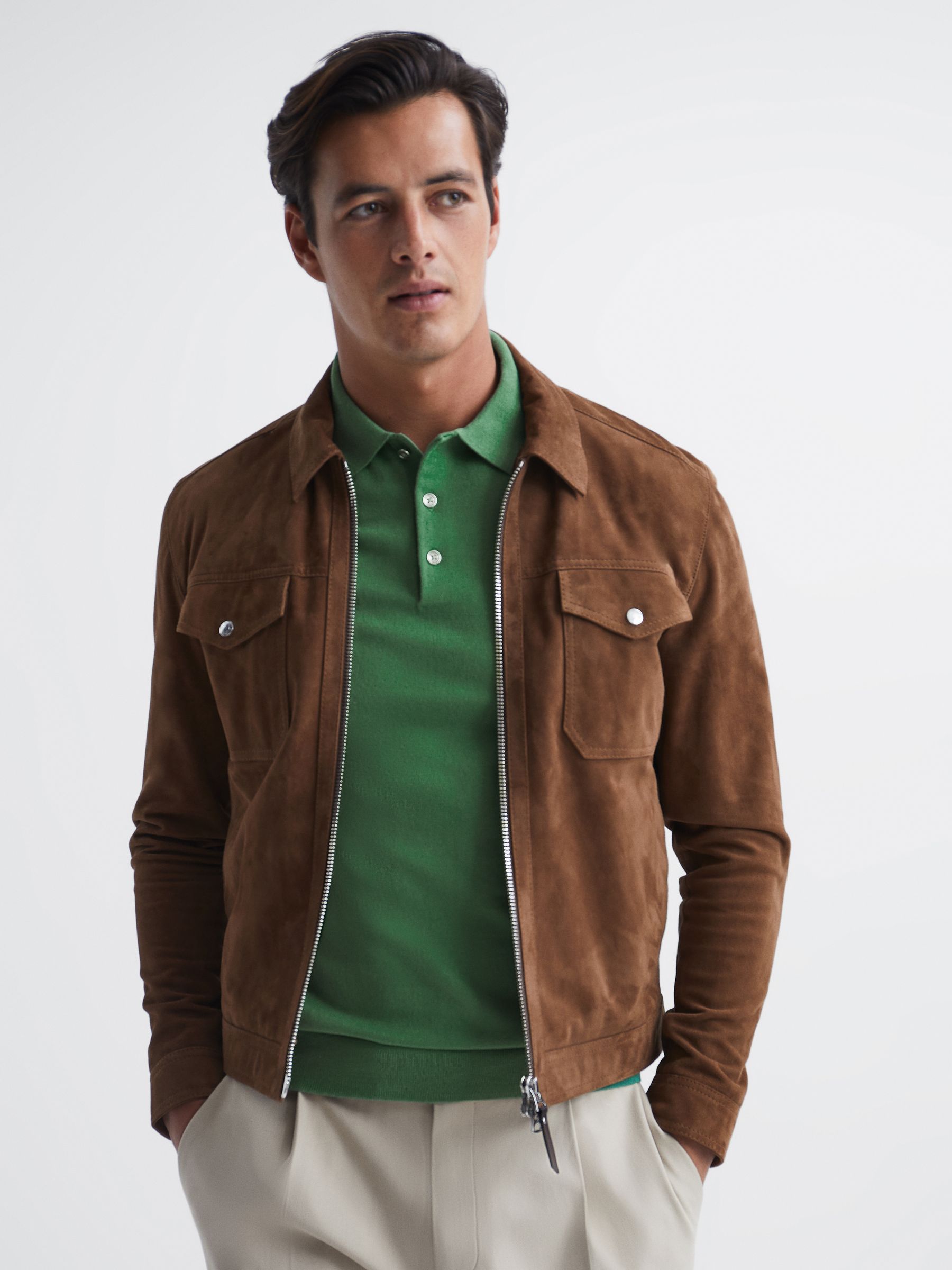 Slim Fit Knitted Polo Shirt in Emerald - Image 6 of 6