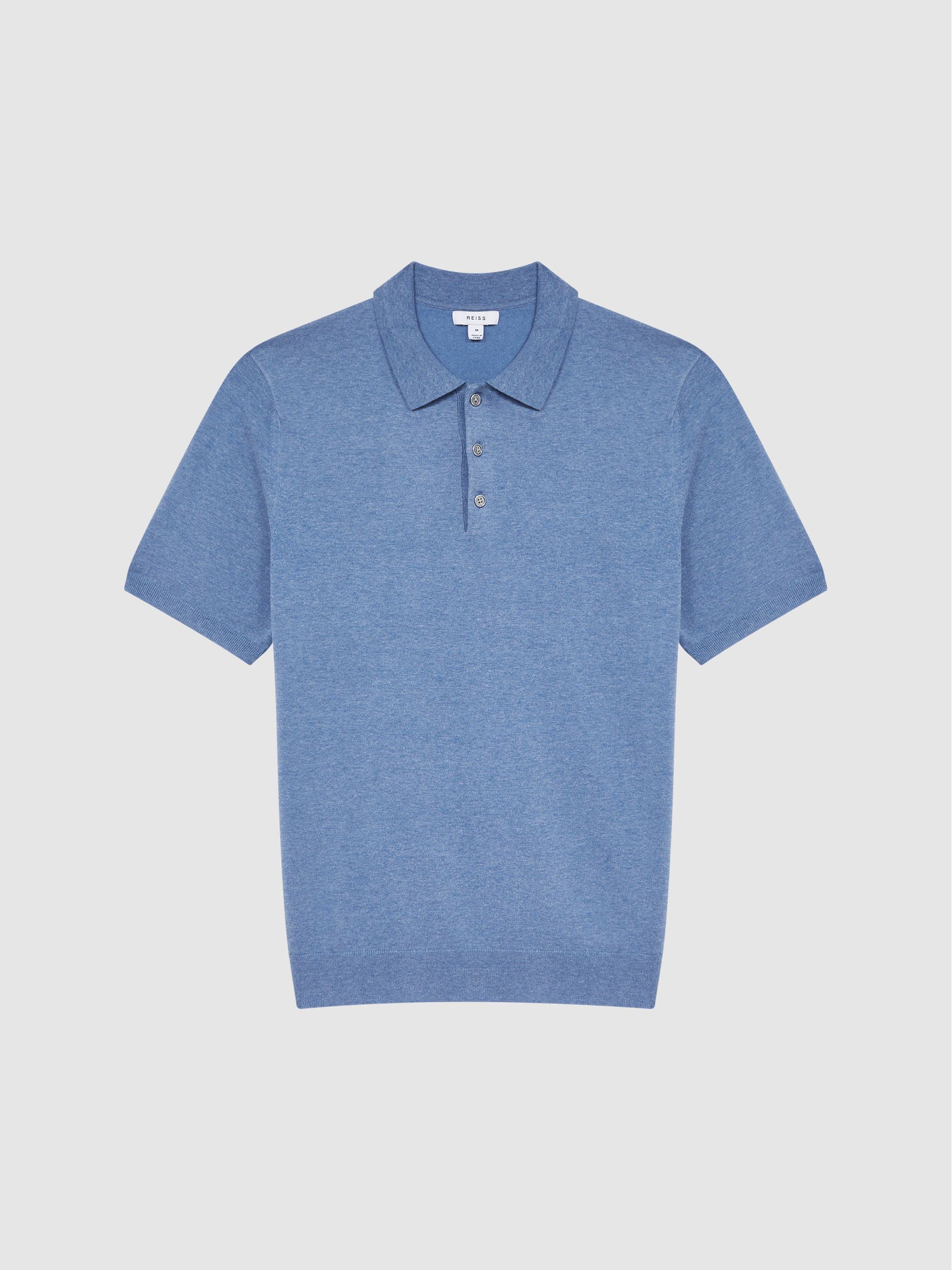 Slim Fit Knitted Polo Shirt in Denim Melange - Image 2 of 6