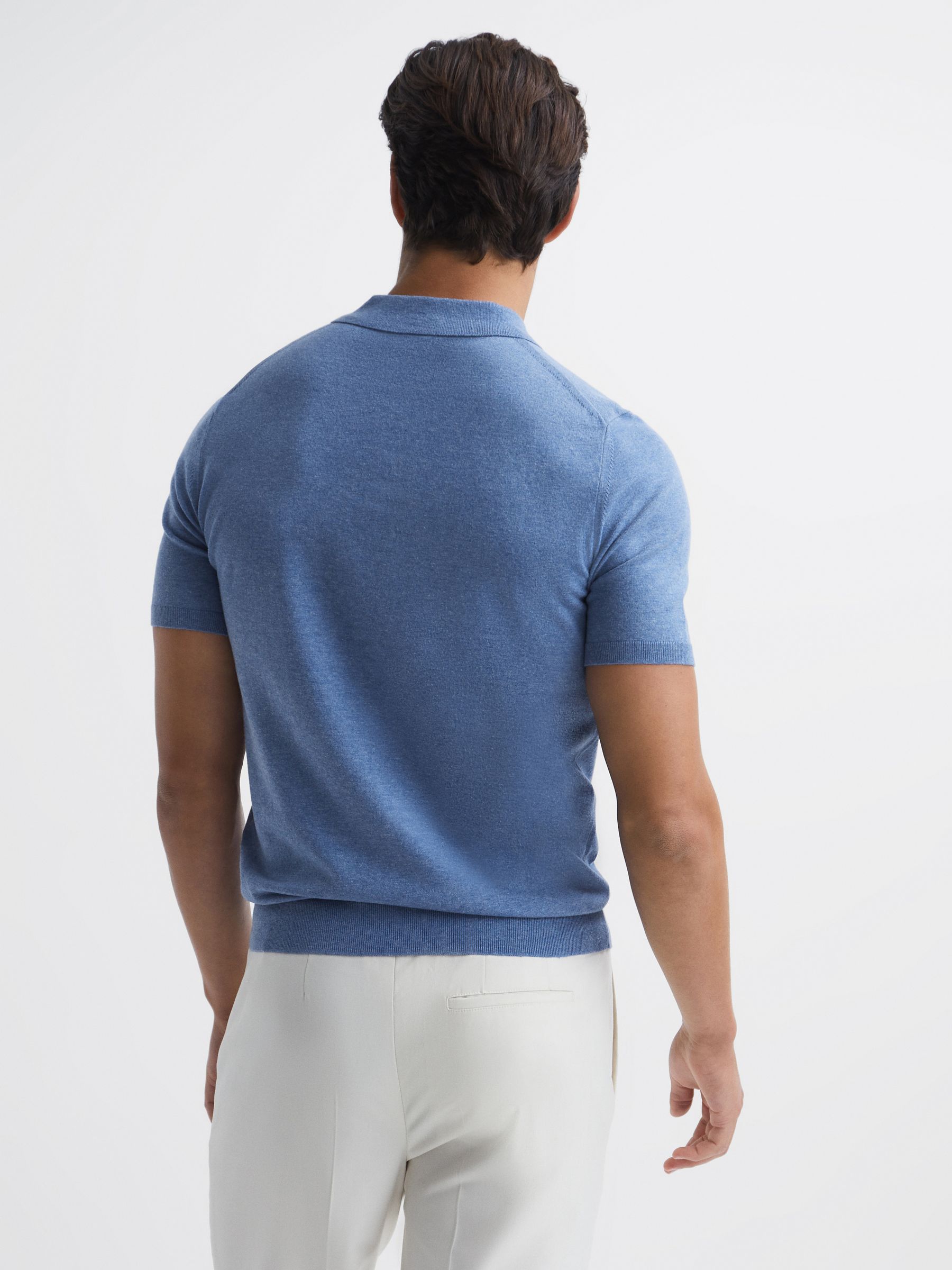 Slim Fit Knitted Polo Shirt in Denim Melange - Image 5 of 6