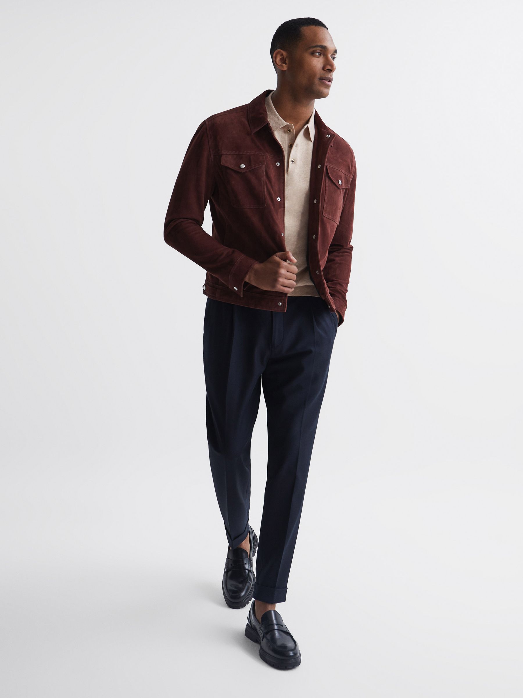 Slim Fit Knitted Polo Shirt in Oatmeal Melange - Image 6 of 6