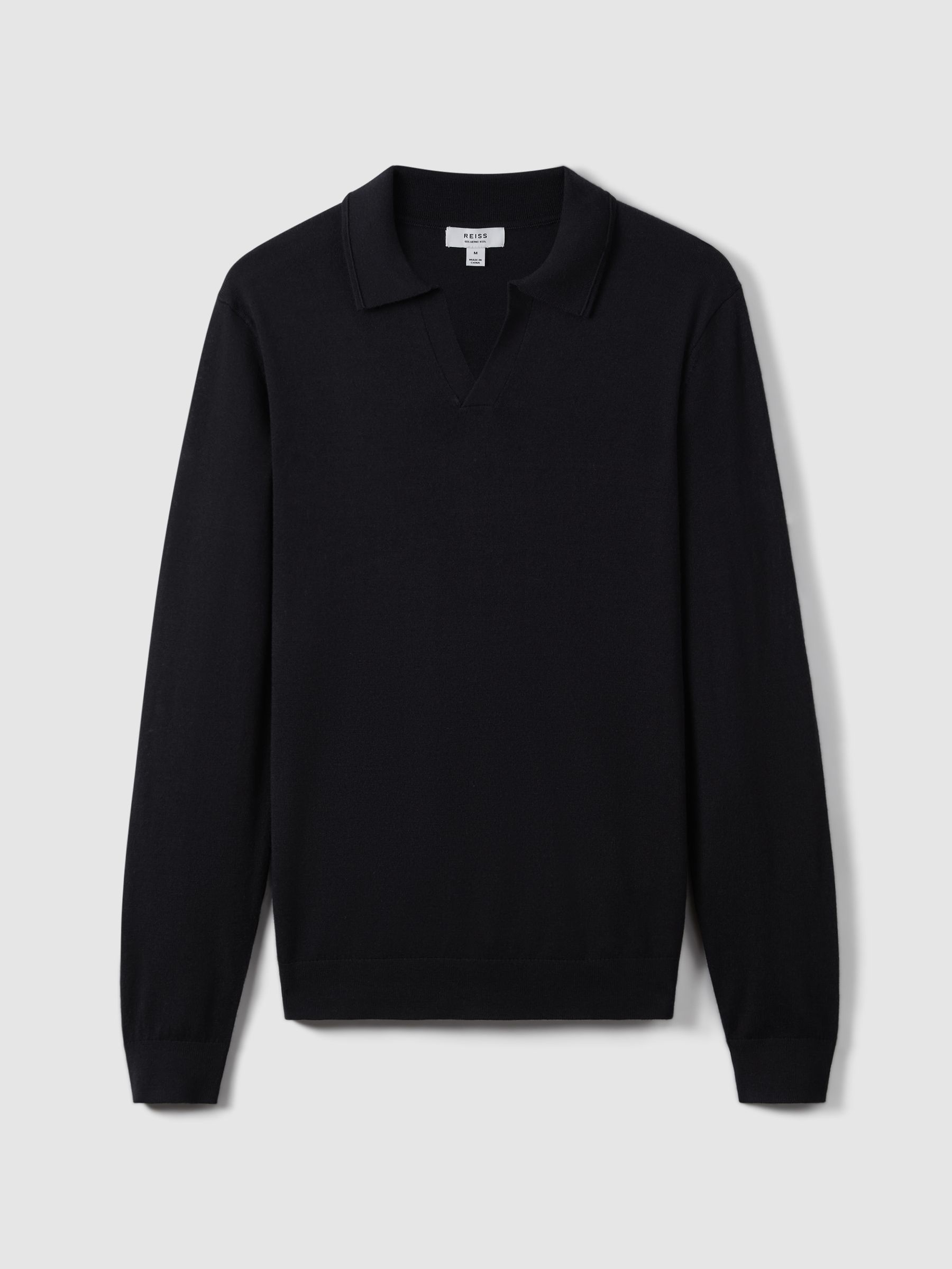 Merino Wool Half-Zip Polo Shirt in Navy - Image 2 of 7