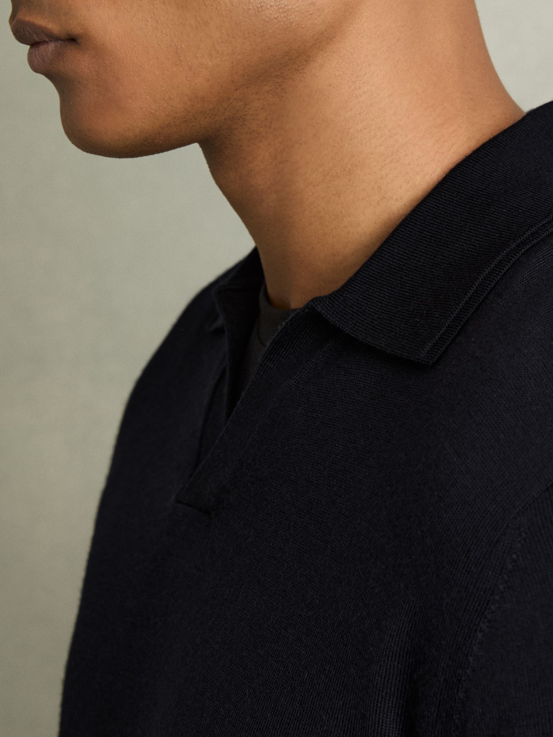 Merino Wool Half-Zip Polo Shirt in Navy - Image 4 of 7