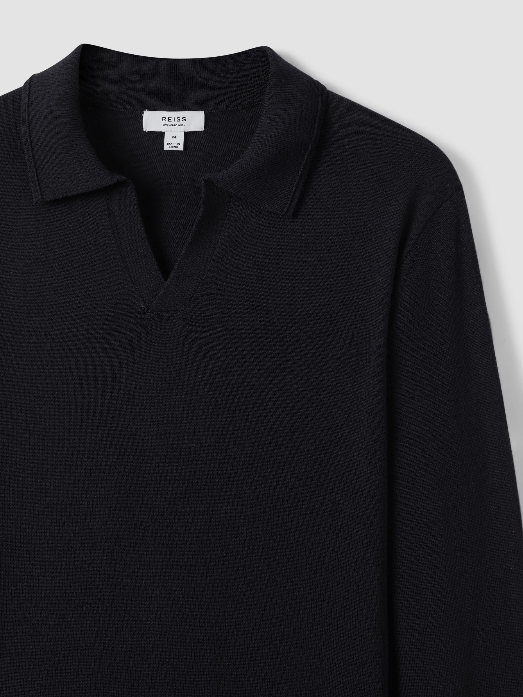 Merino Wool Half-Zip Polo Shirt in Navy - Image 6 of 7