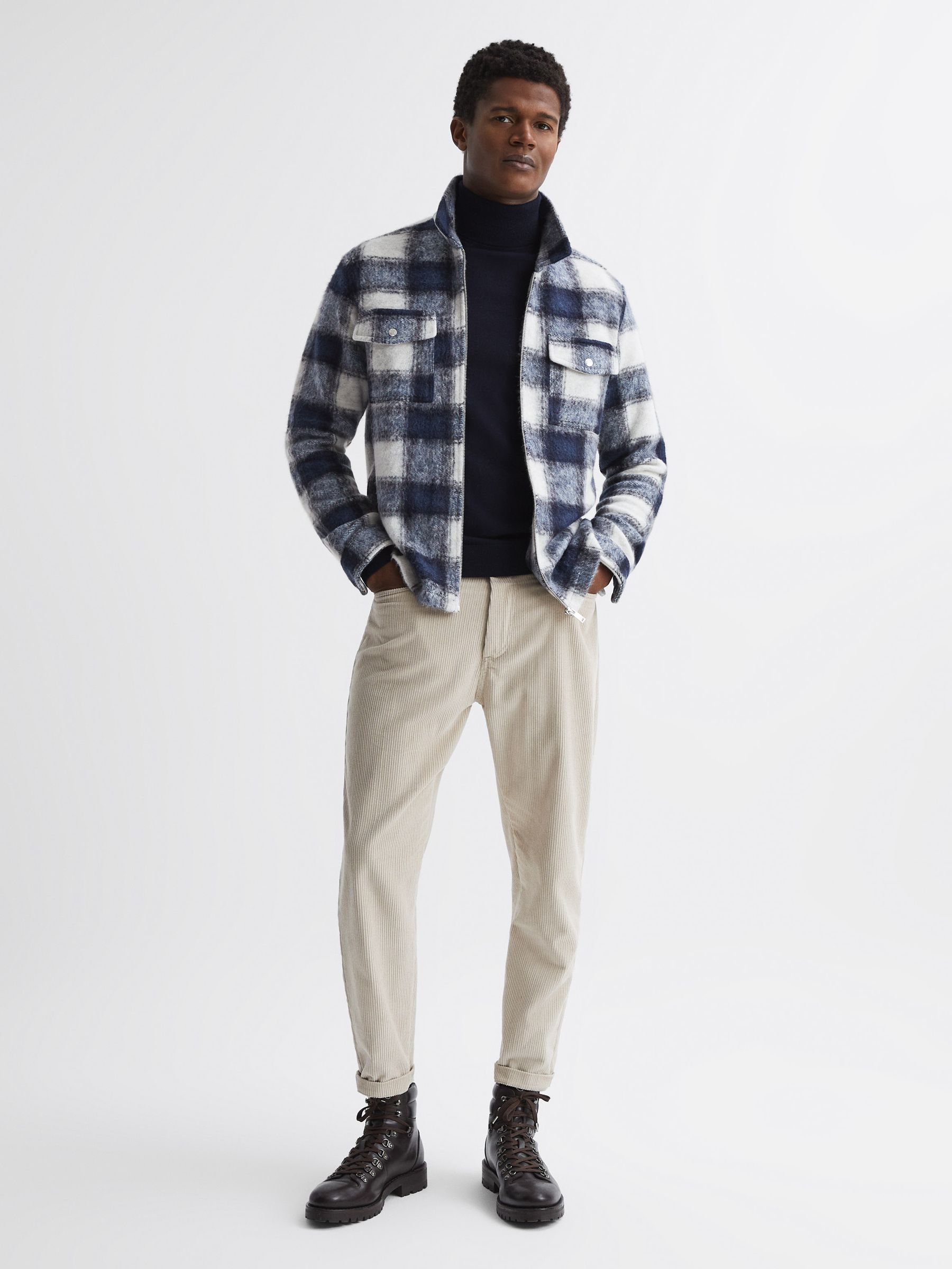 Check Zip Overshirt in Blue - Image 3 of 5