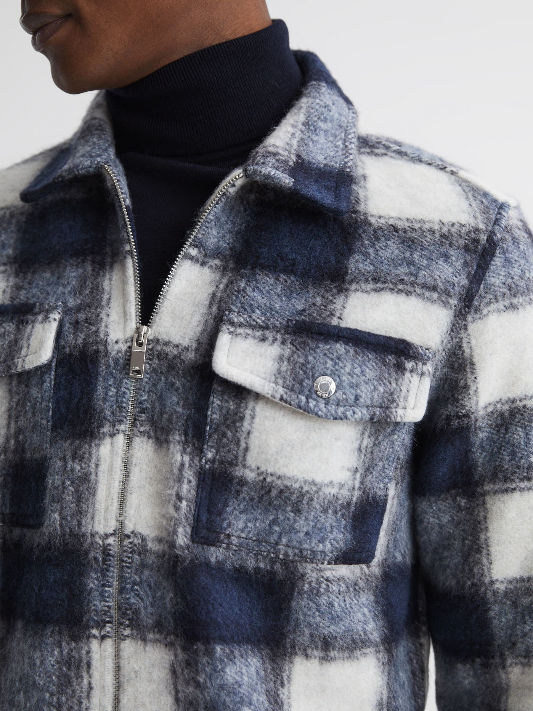 Check Zip Overshirt in Blue - Image 4 of 5