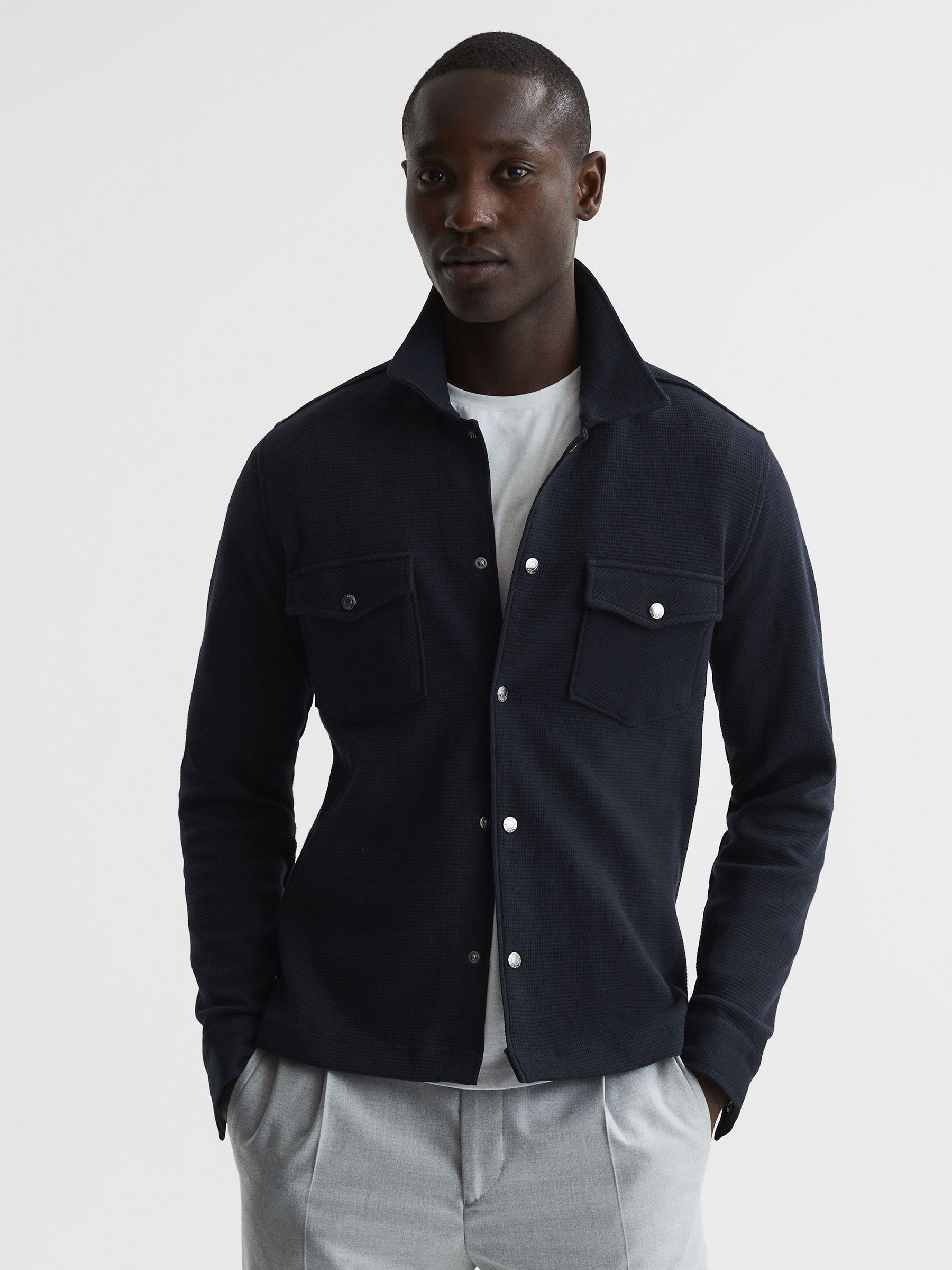 Cotton Twin Pocket Overshirt in Navy - Image 1 of 6