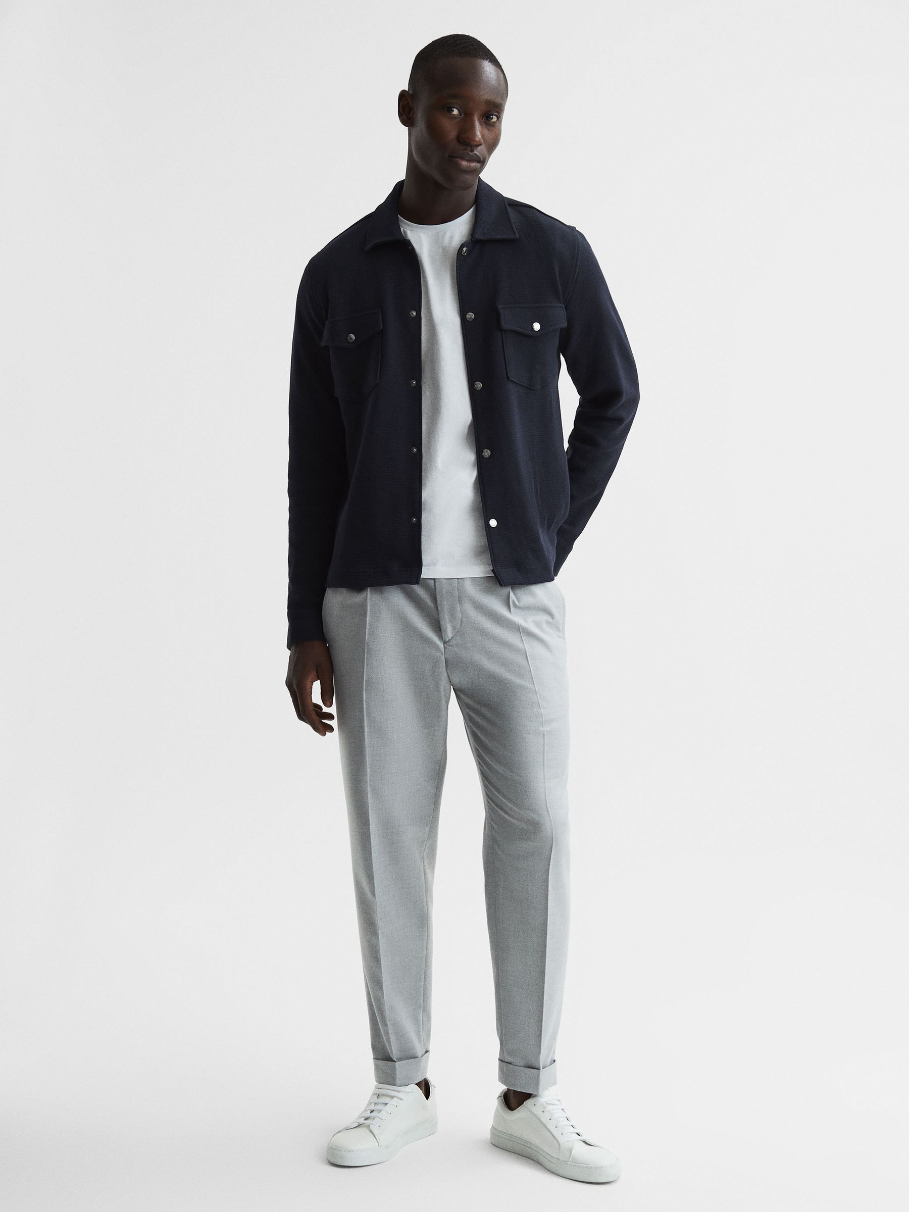 Cotton Twin Pocket Overshirt in Navy - Image 3 of 6