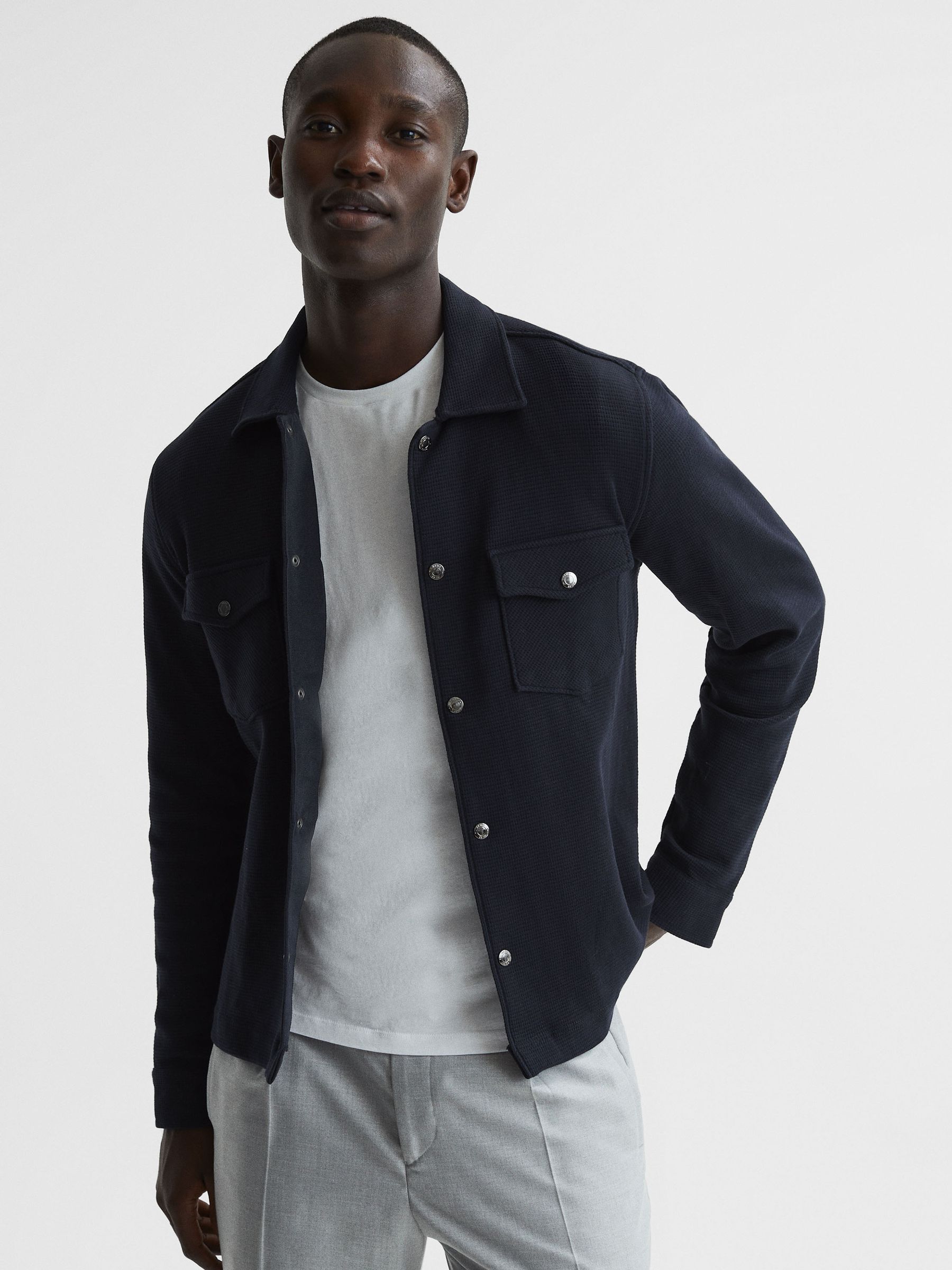 Cotton Twin Pocket Overshirt in Navy - Image 6 of 6