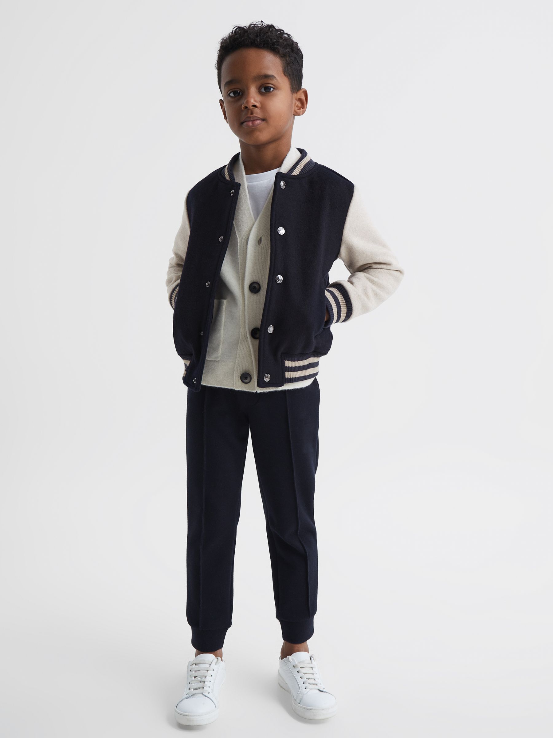 Varsity Bomber Jacket in Navy - Image 1 of 7