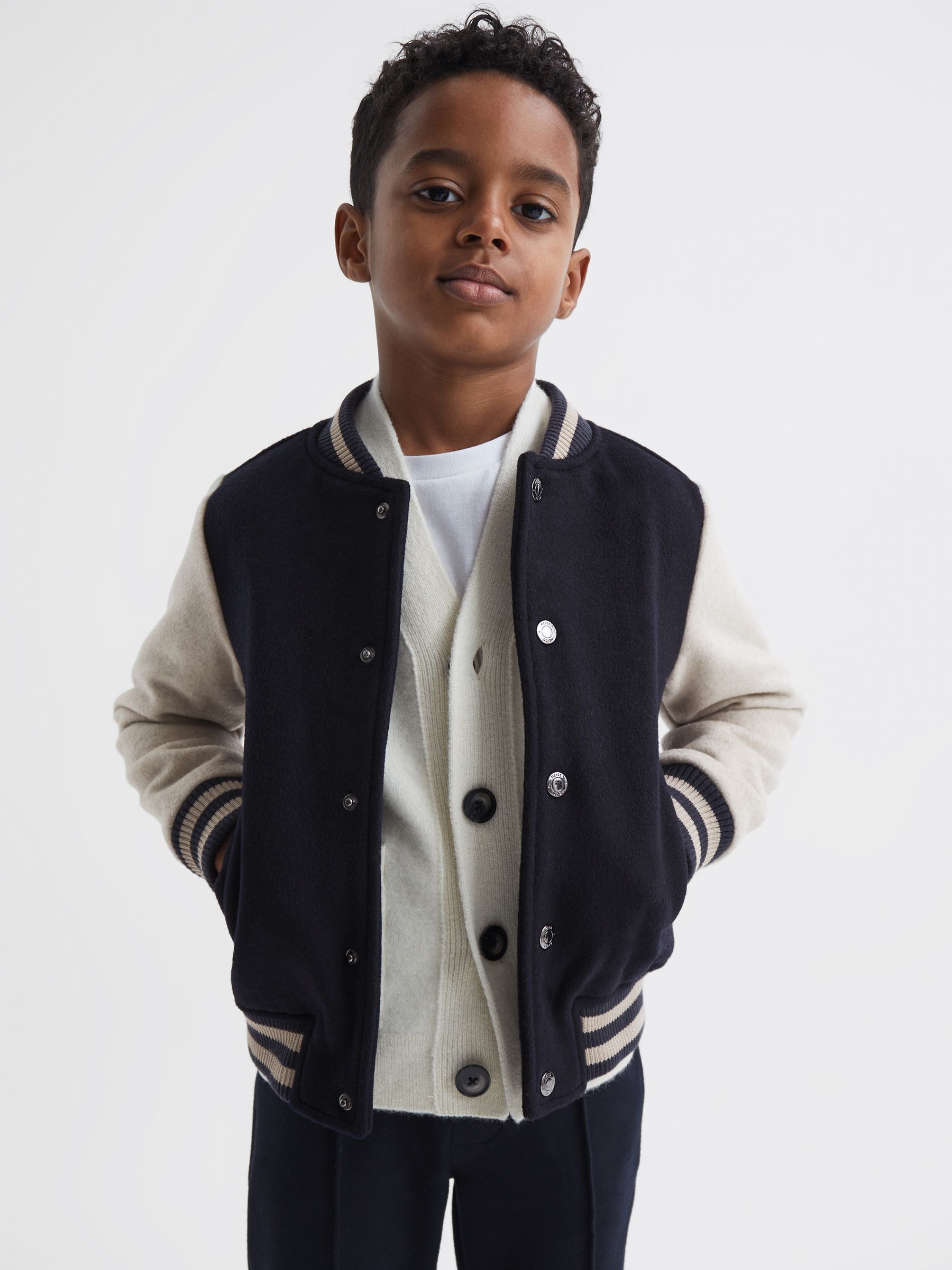 Varsity Bomber Jacket in Navy - Image 1 of 7
