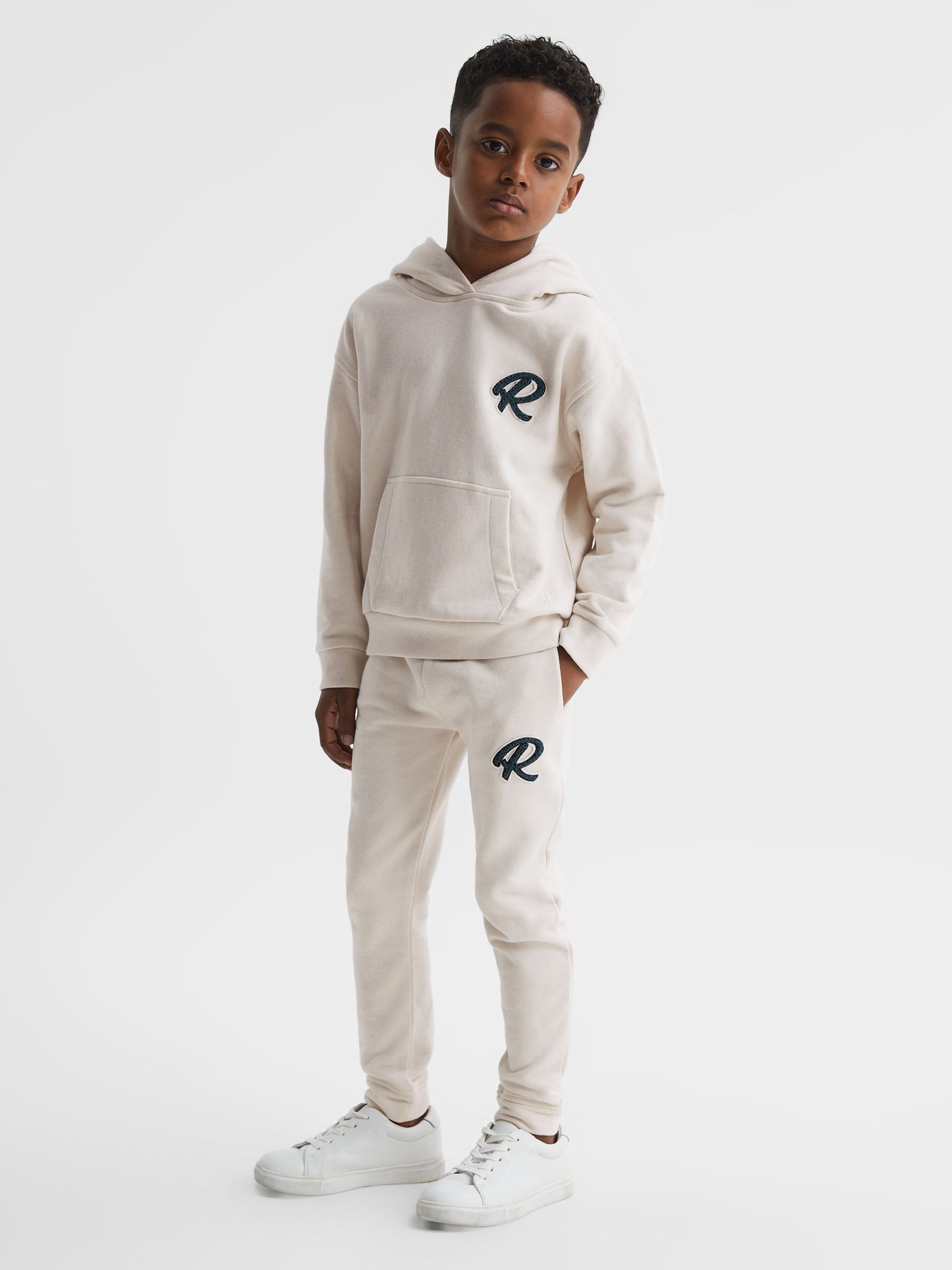 Relaxed Garment Dyed Logo Hoodie in Cream - Image 1 of 7