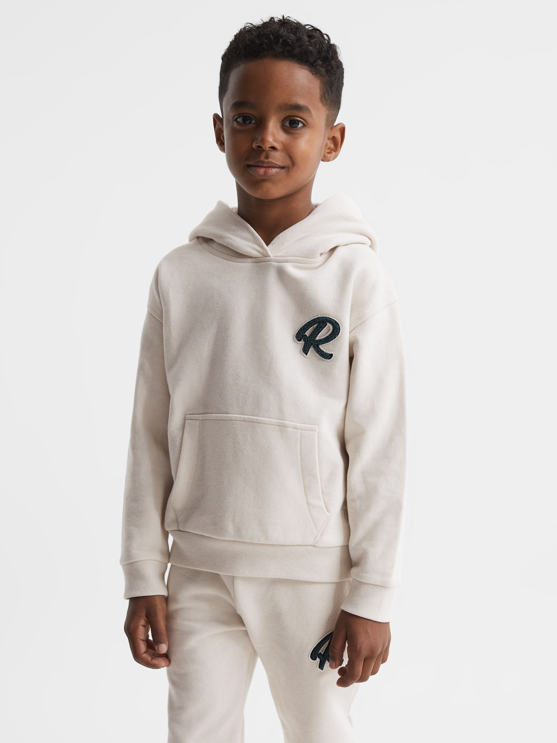 Junior Relaxed Garment Dyed Logo Hoodie in Cream - Image 1 of 7