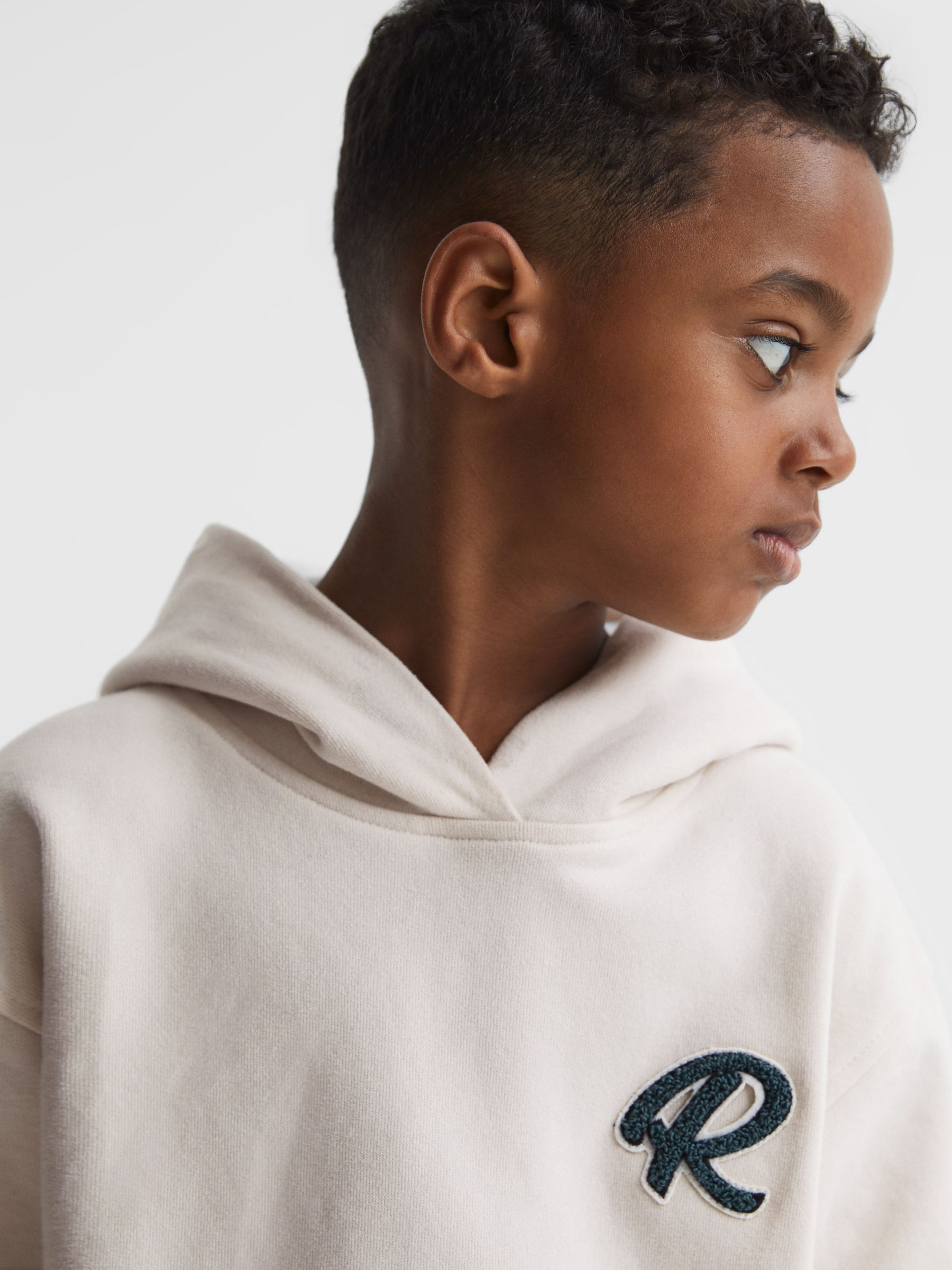 Junior Relaxed Garment Dyed Logo Hoodie in Cream - Image 4 of 7