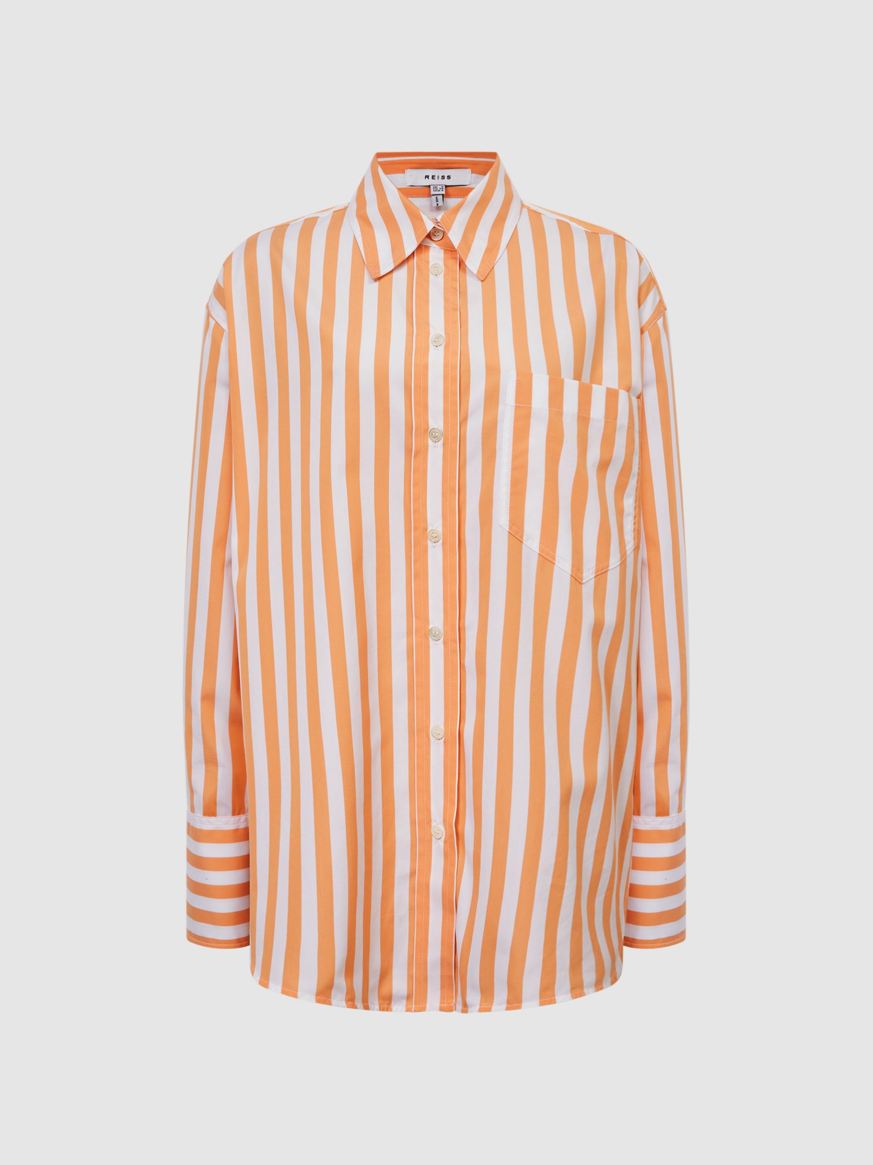 Relaxed Fit Striped Cotton Shirt in Orange/White - Image 2 of 7