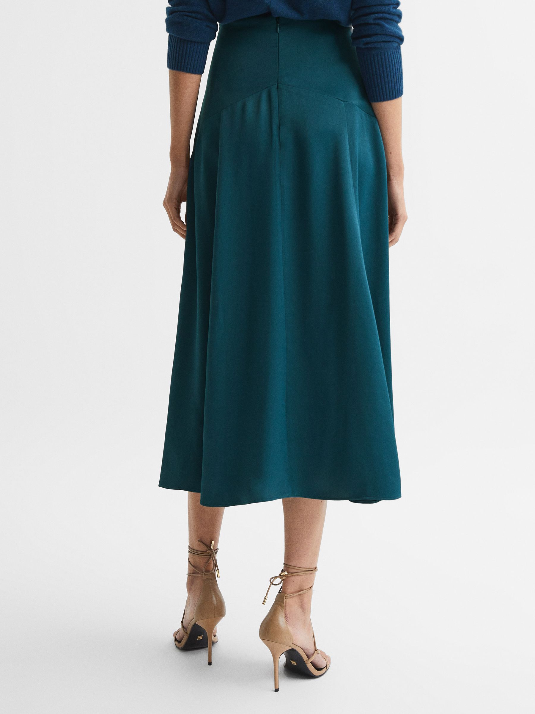 Reiss Midi Slip Skirt in Teal | REISS