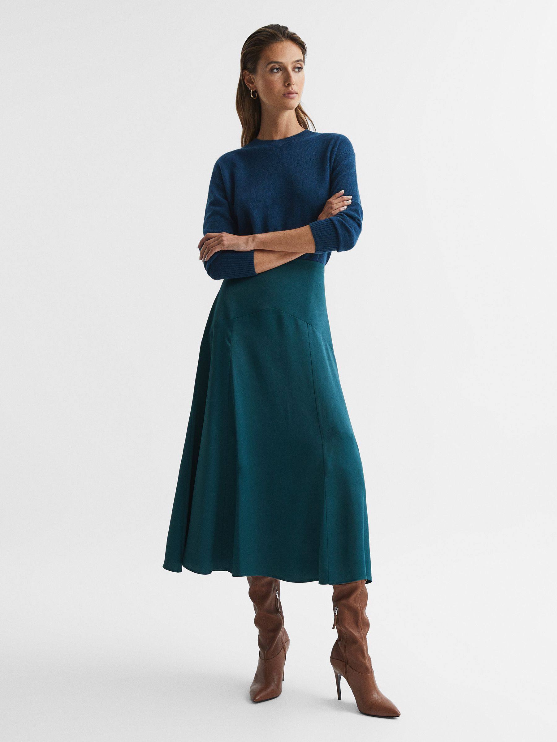 【海外限定】REISSスカート☆Teal Inga Satin High Rise Midi Sk REISS Inga Satin High Rise Midi Skirt | endource