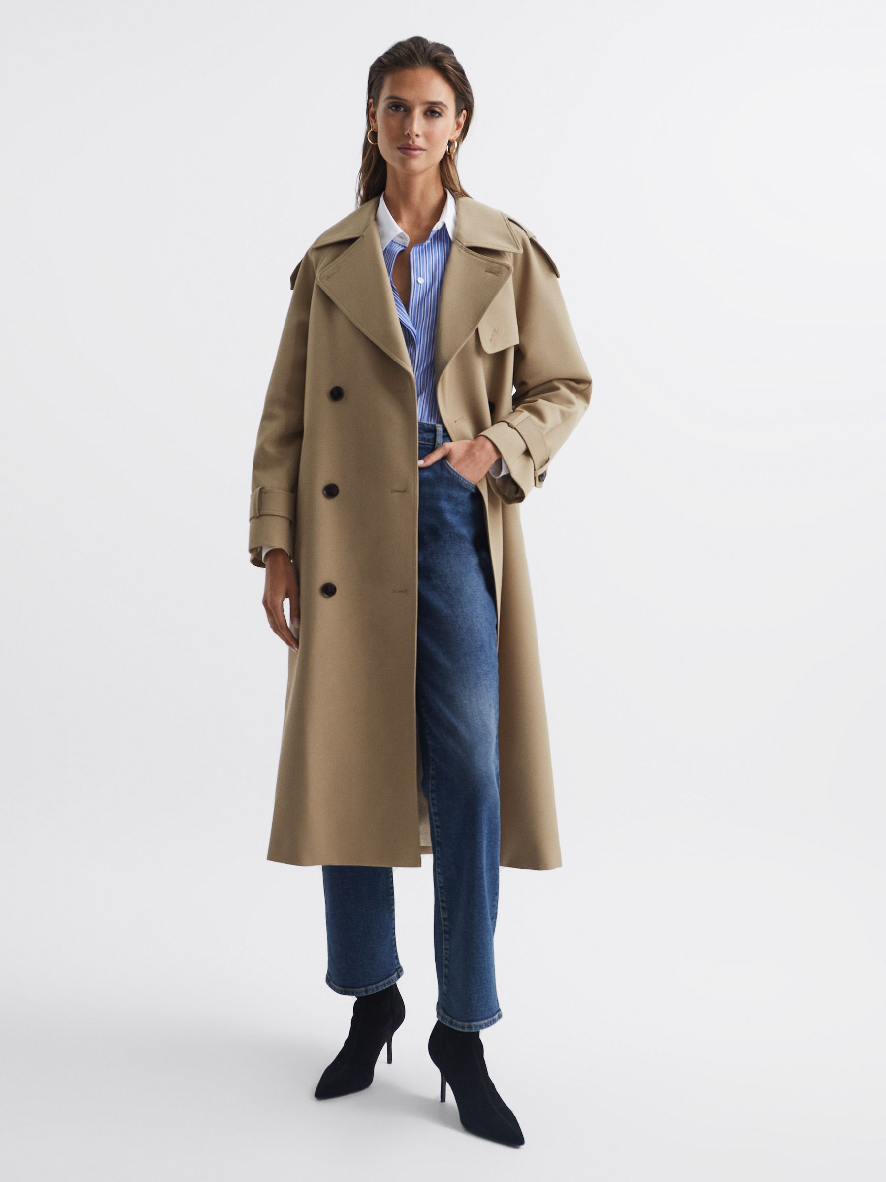 Wool Trench Coat in Stone - Image 1 of 8 Wool Trench Coat in Stone - Image 1 of 8
