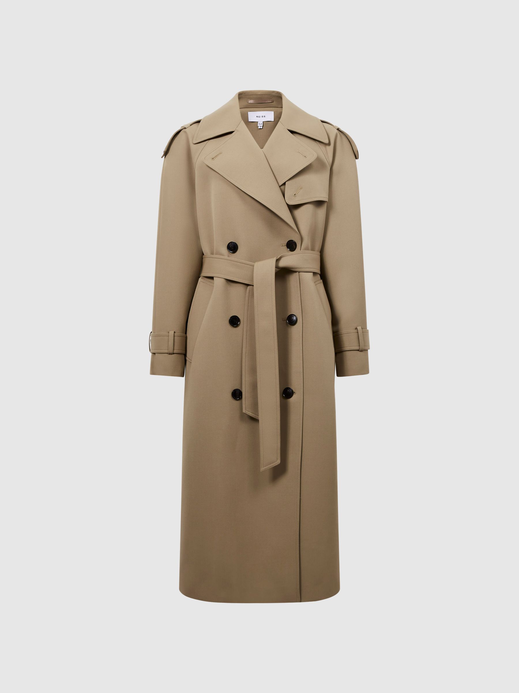 Wool Trench Coat in Stone - Image 2 of 8 Wool Trench Coat in Stone - Image 2 of 8