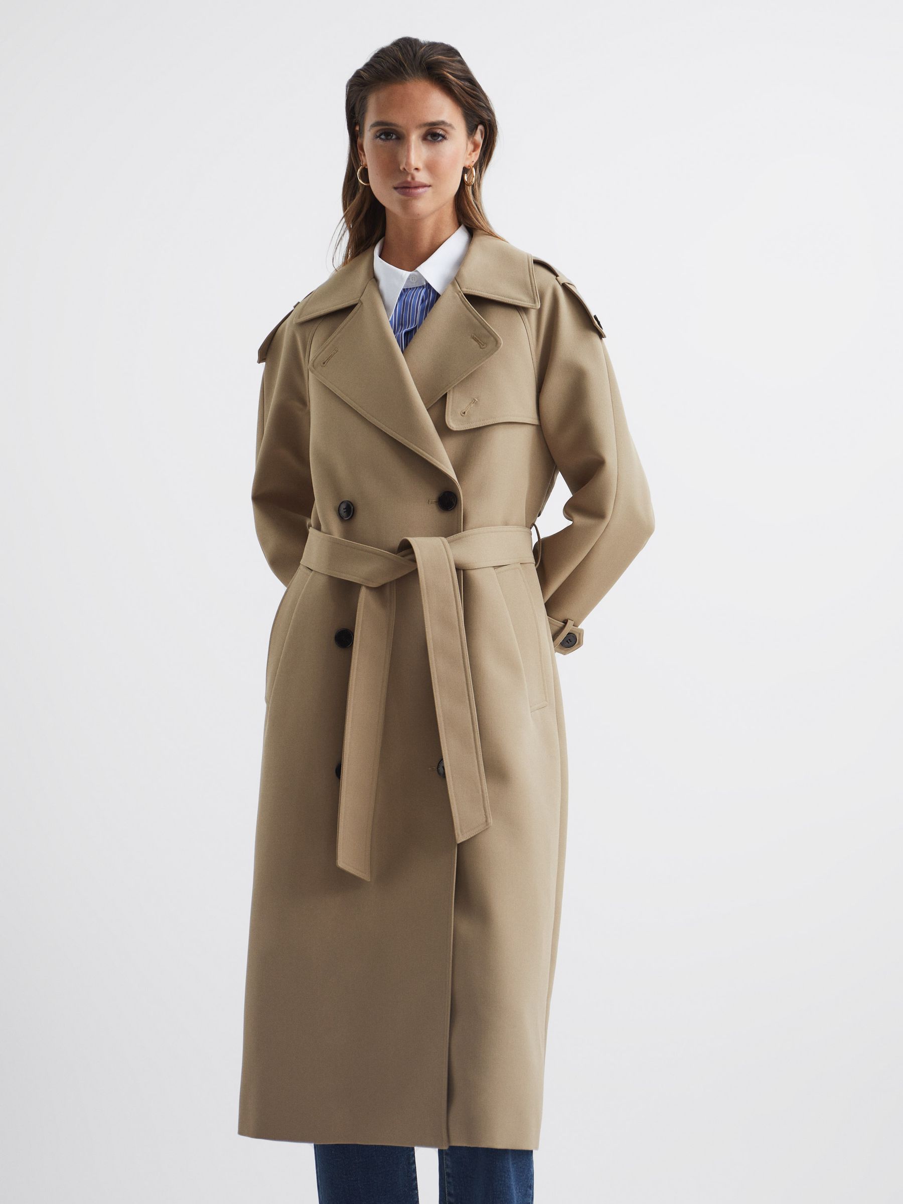 Wool Trench Coat in Stone - Image 3 of 8
