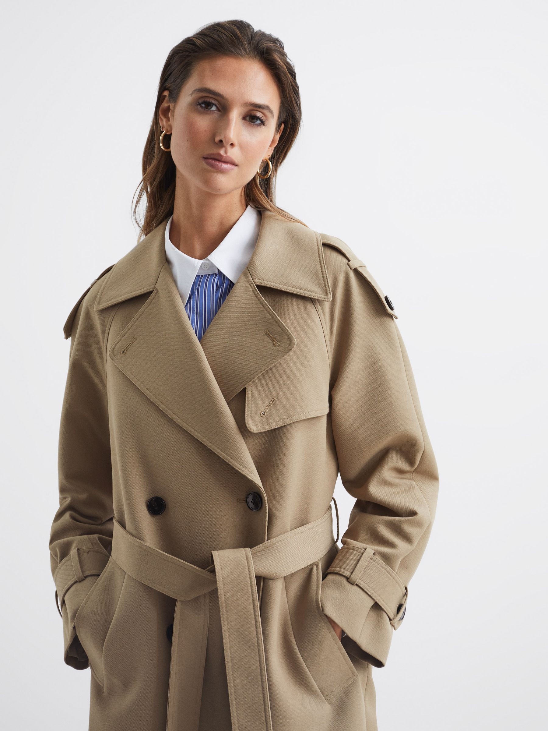 Wool Trench Coat in Stone - Image 7 of 8