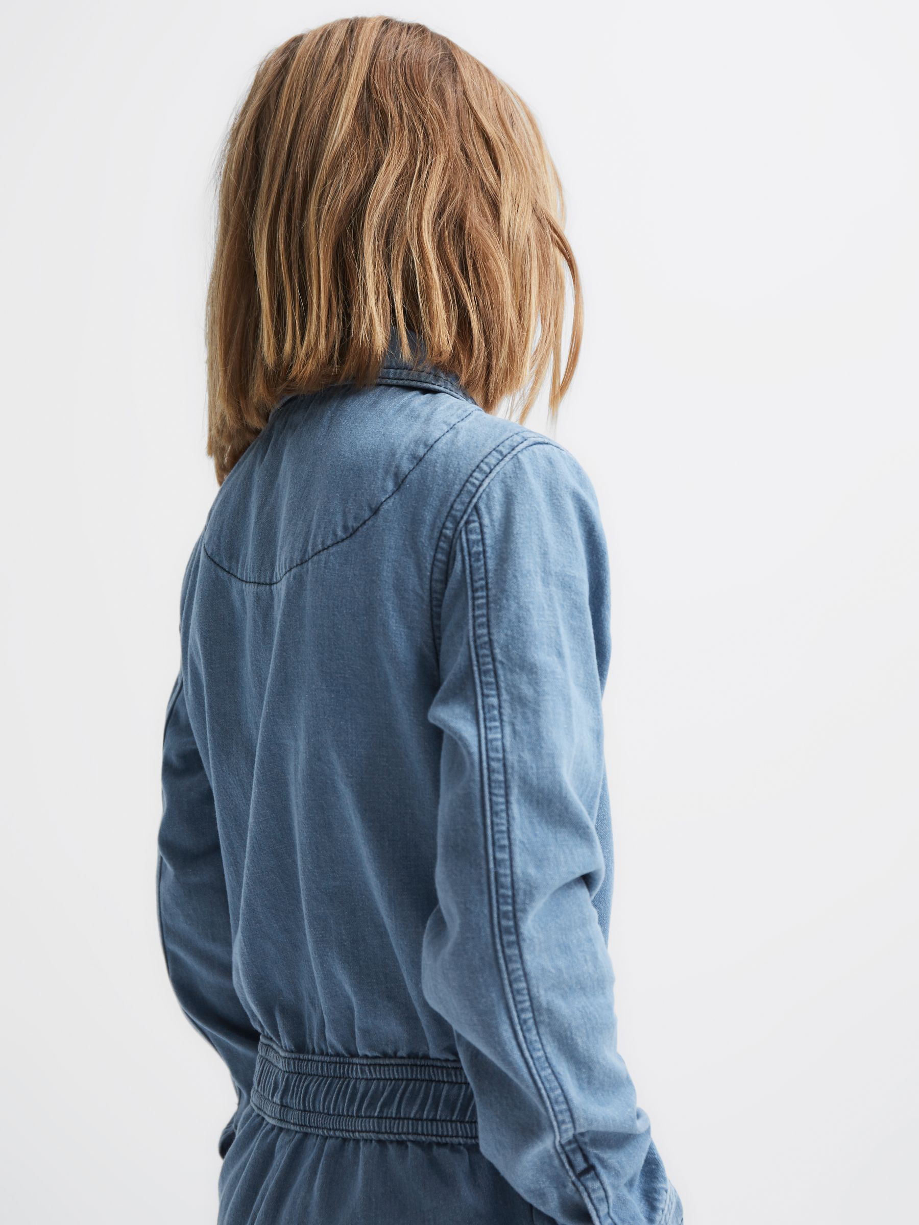 Denim Zip Front Jumpsuit in Mid Blue - Image 4 of 6