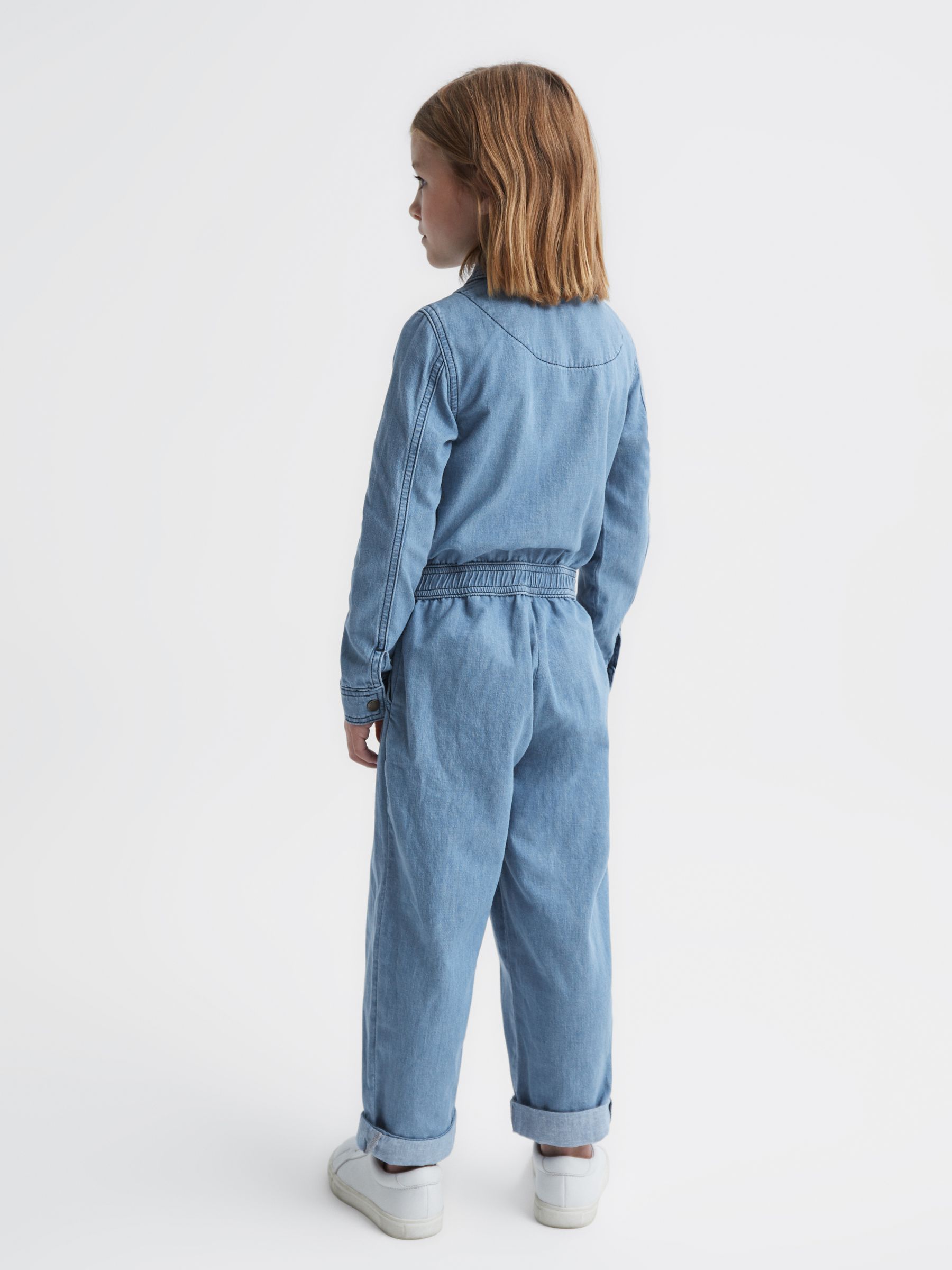 Denim Zip Front Jumpsuit in Mid Blue - Image 5 of 6