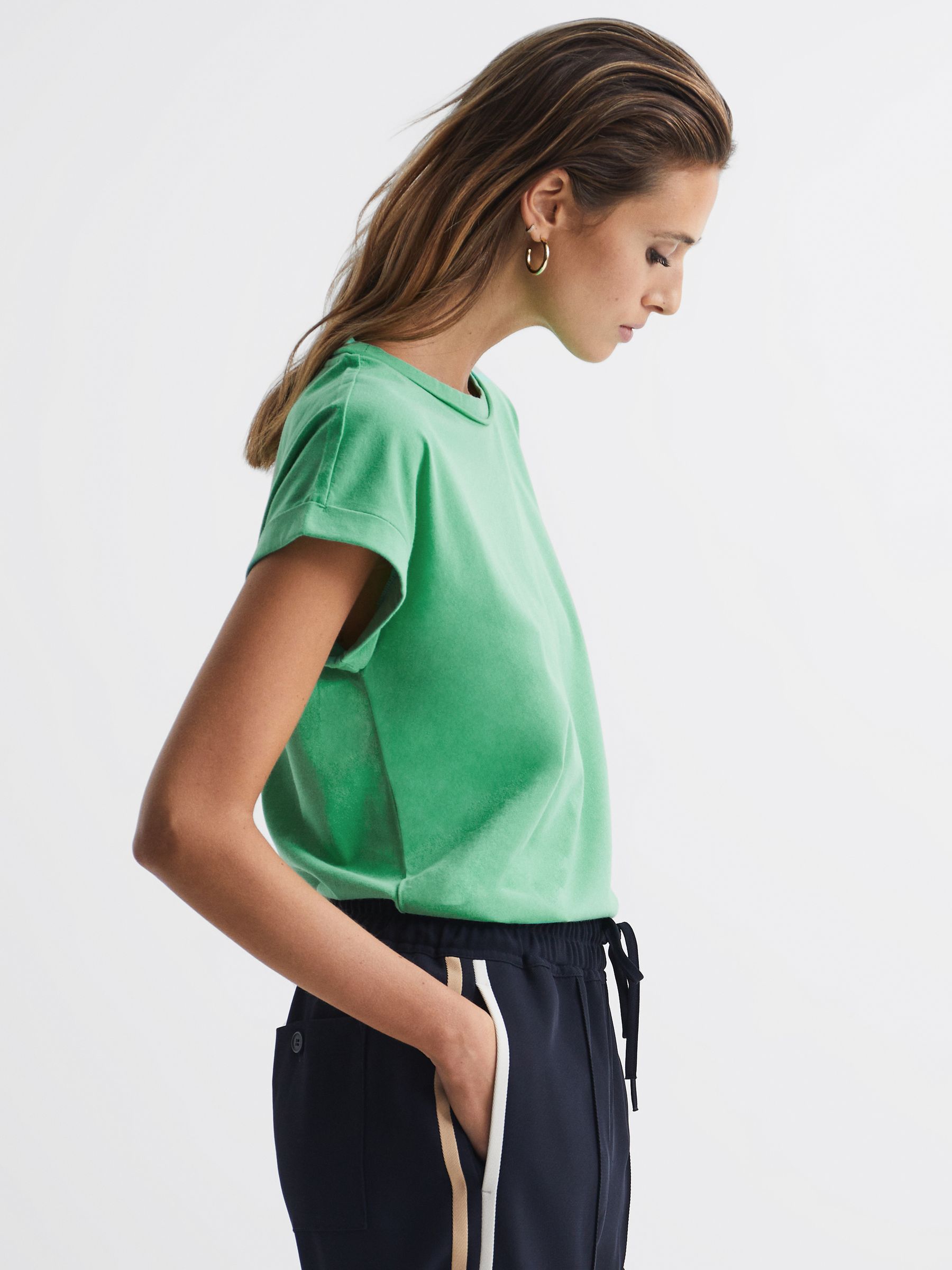 Cotton-Jersey Crew Neck T-Shirt in Green - Image 1 of 6
