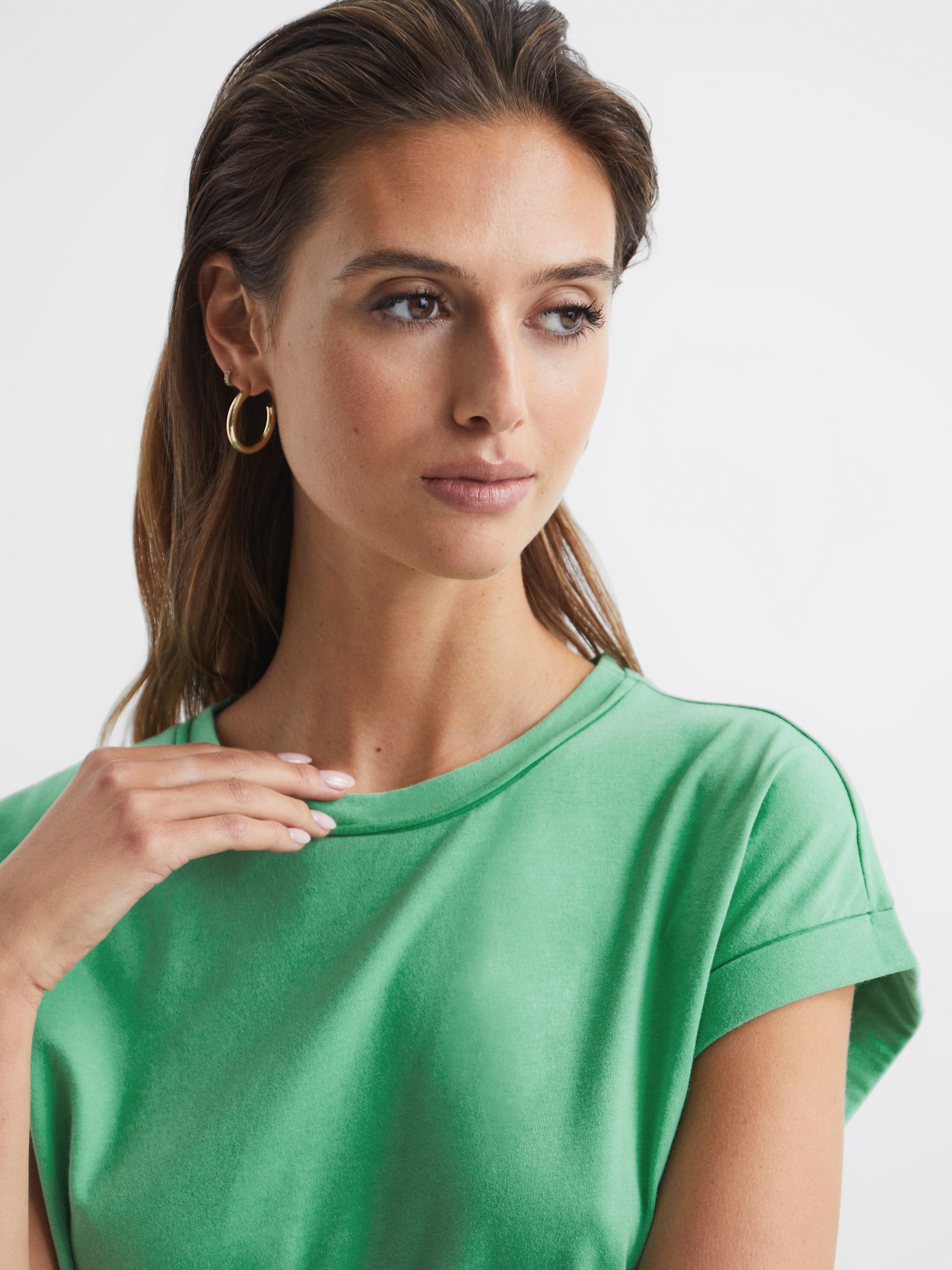 Cotton-Jersey Crew Neck T-Shirt in Green - Image 4 of 6